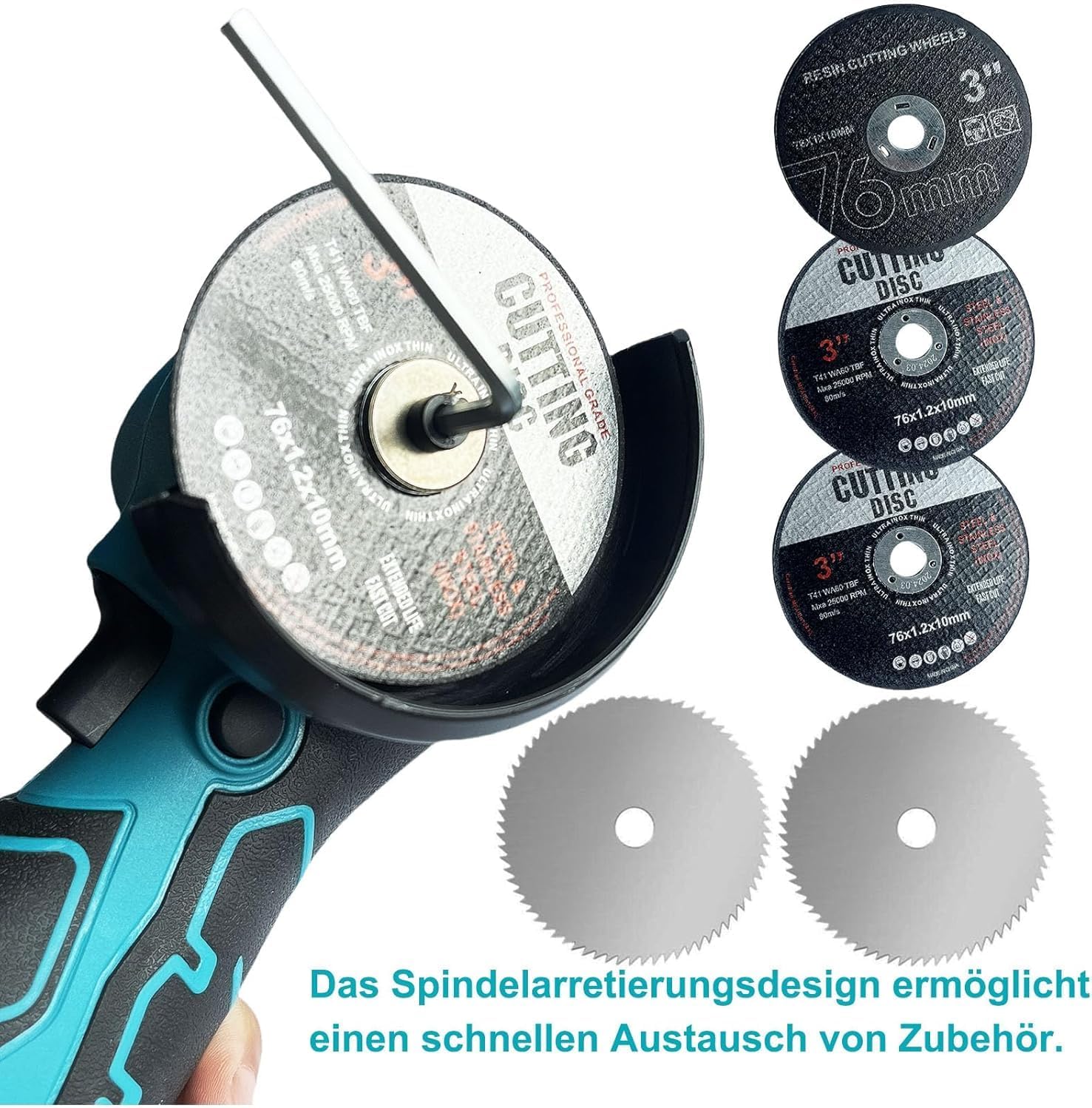 Detalle de Mini meuleuse sans fil 16,8 V – 76 mm, 2 batteries, 28000 tr/min