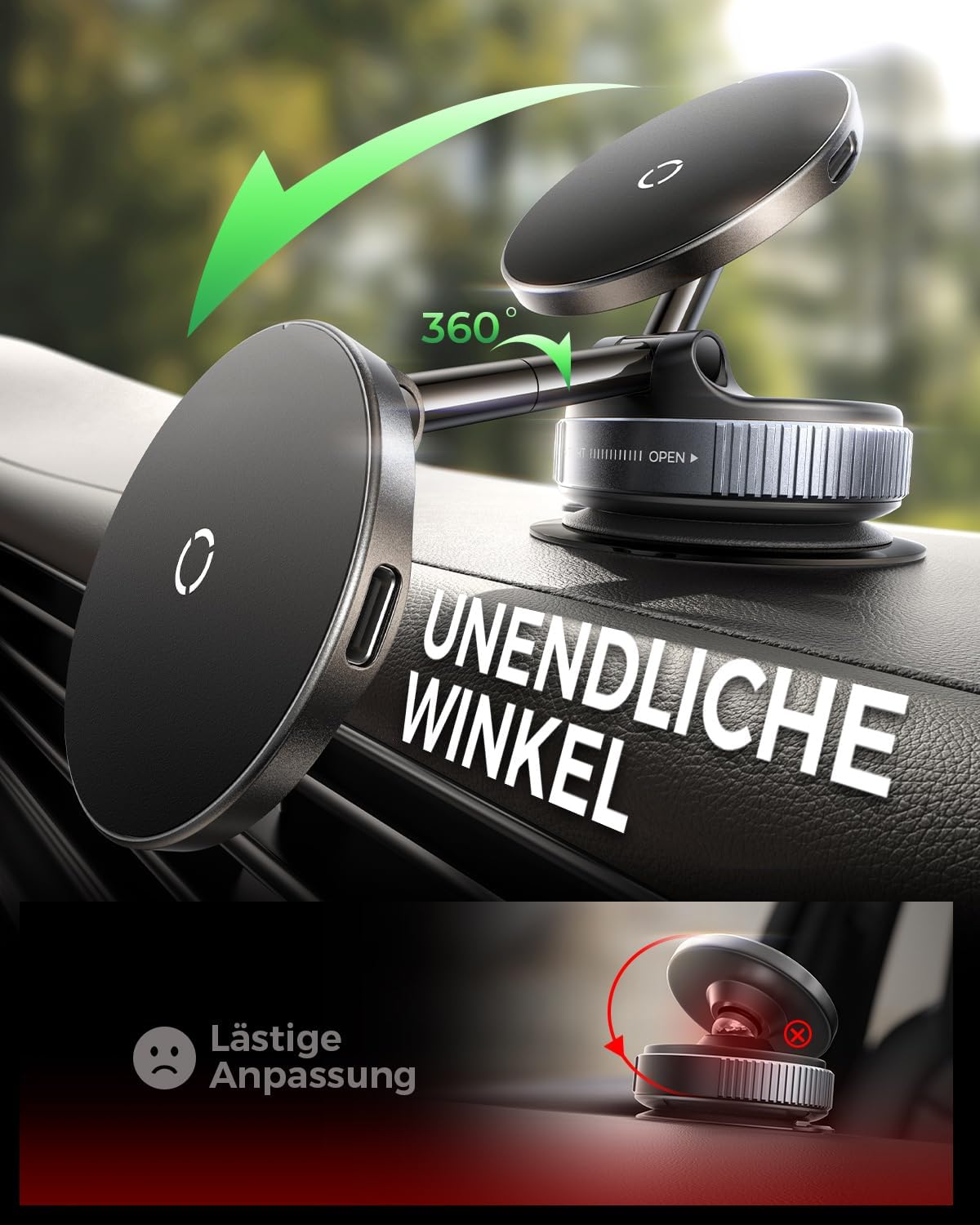 Thumbnail 6 de MRGLAS 15W Vakuum-Magnetische Handyhalterung mit Ladefunktion – 360° Verstellbar, MagSafe