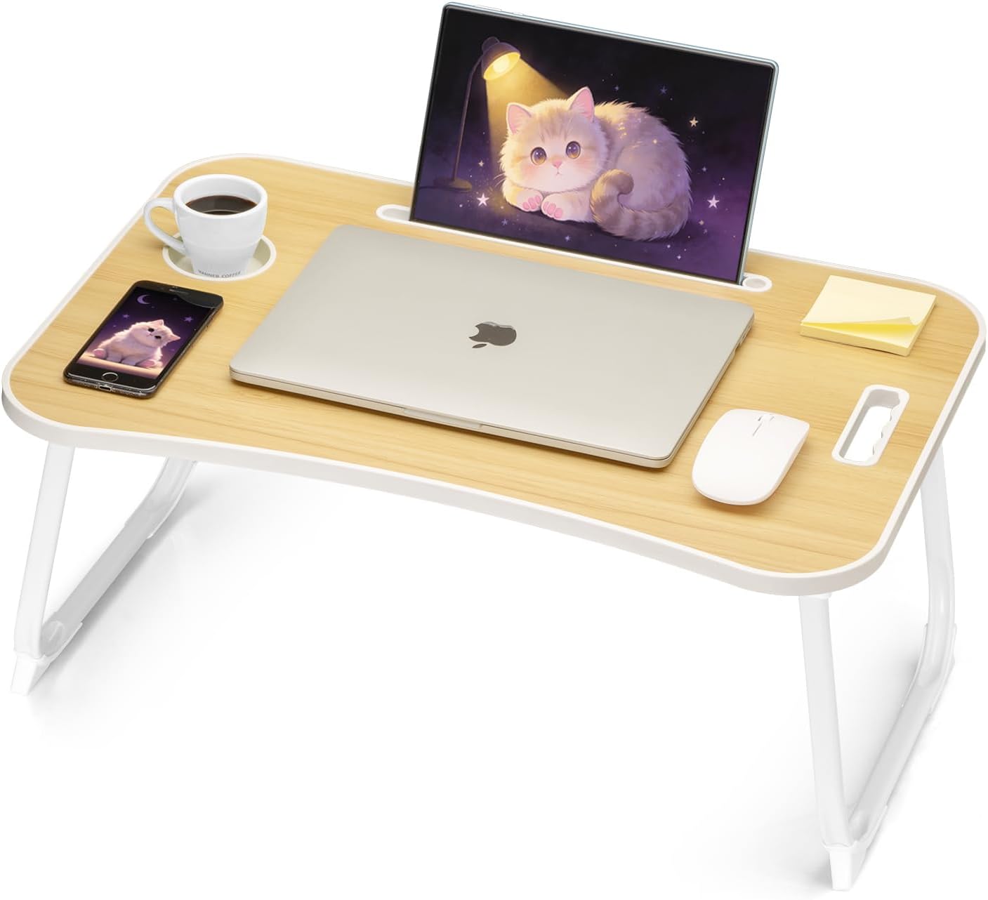 Detalle de Ruxury Folding Wood Lap Desk, Portable Table with Cup Holder and Device Slot
