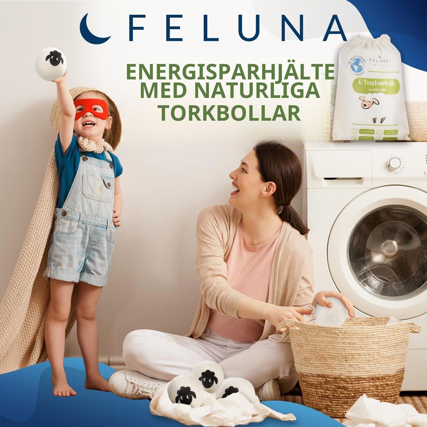 Detalle de Feluna® ullbollar för torktumlare, 6-pack i fårull