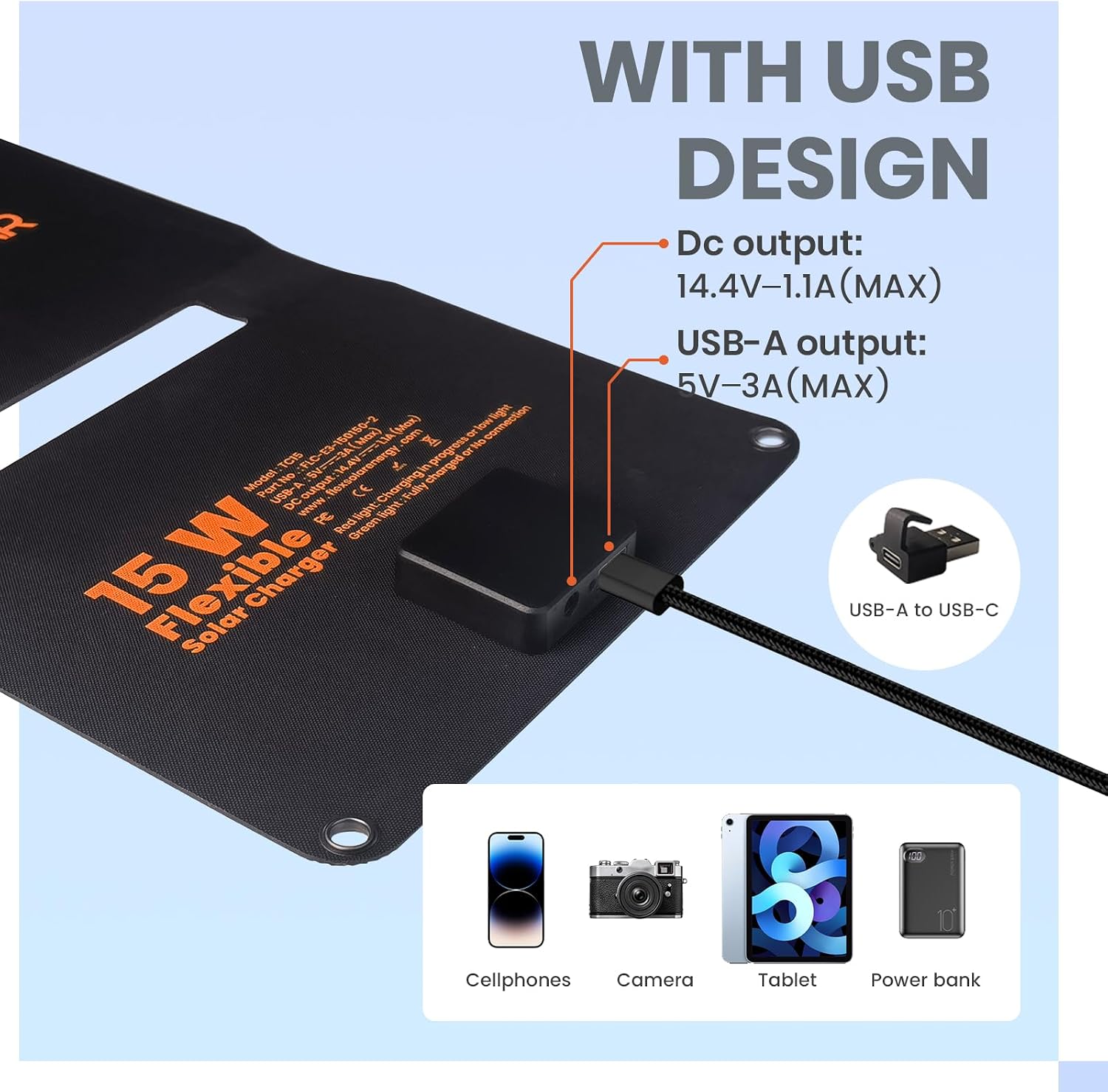 Detalle de Flexsolar 15W Solar Battery Trickle Charger with IP67 Panel and USB DC/Solar Charging for 12V Batteries