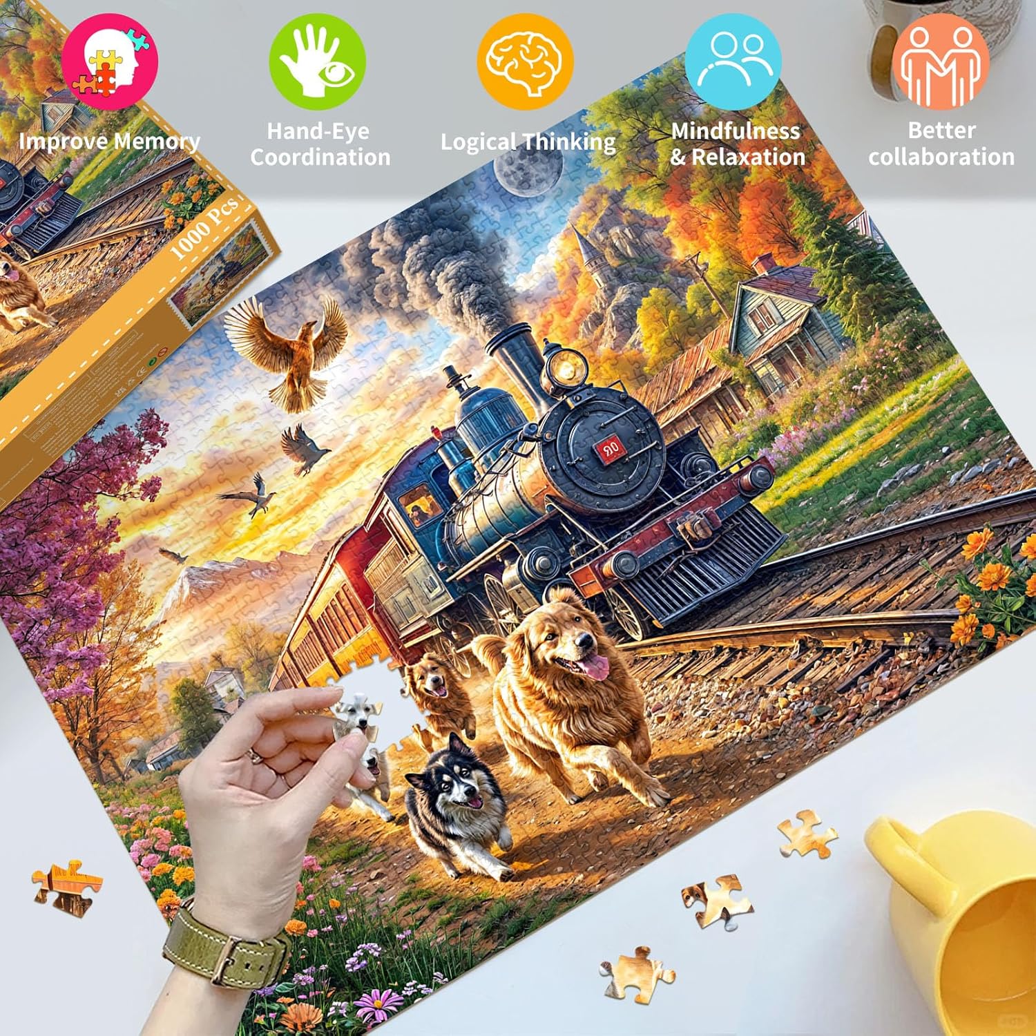 Thumbnail 4 de HUADADA 1000-Piece Jigsaw Puzzle for Adults — Happy Train, 70 x 50 cm