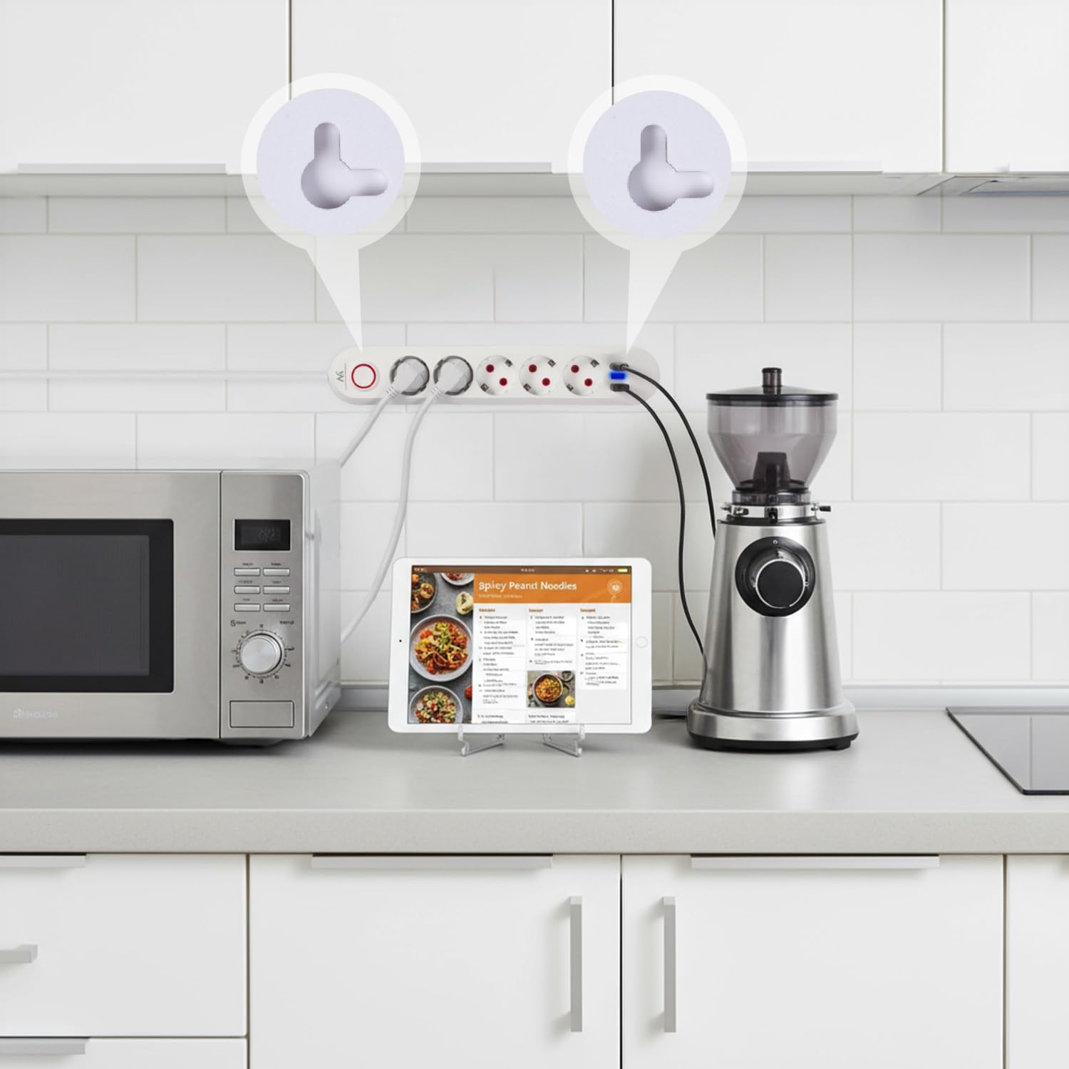 Detalle 2 de Maclean MCE395 W grenuttag med 5 uttag, 3 USB-A och 45° vinkling