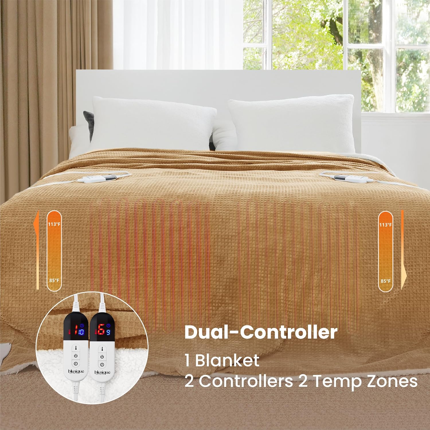 Detalle 2 de blunique Heated Blanket King 90x100, Dual Controllers