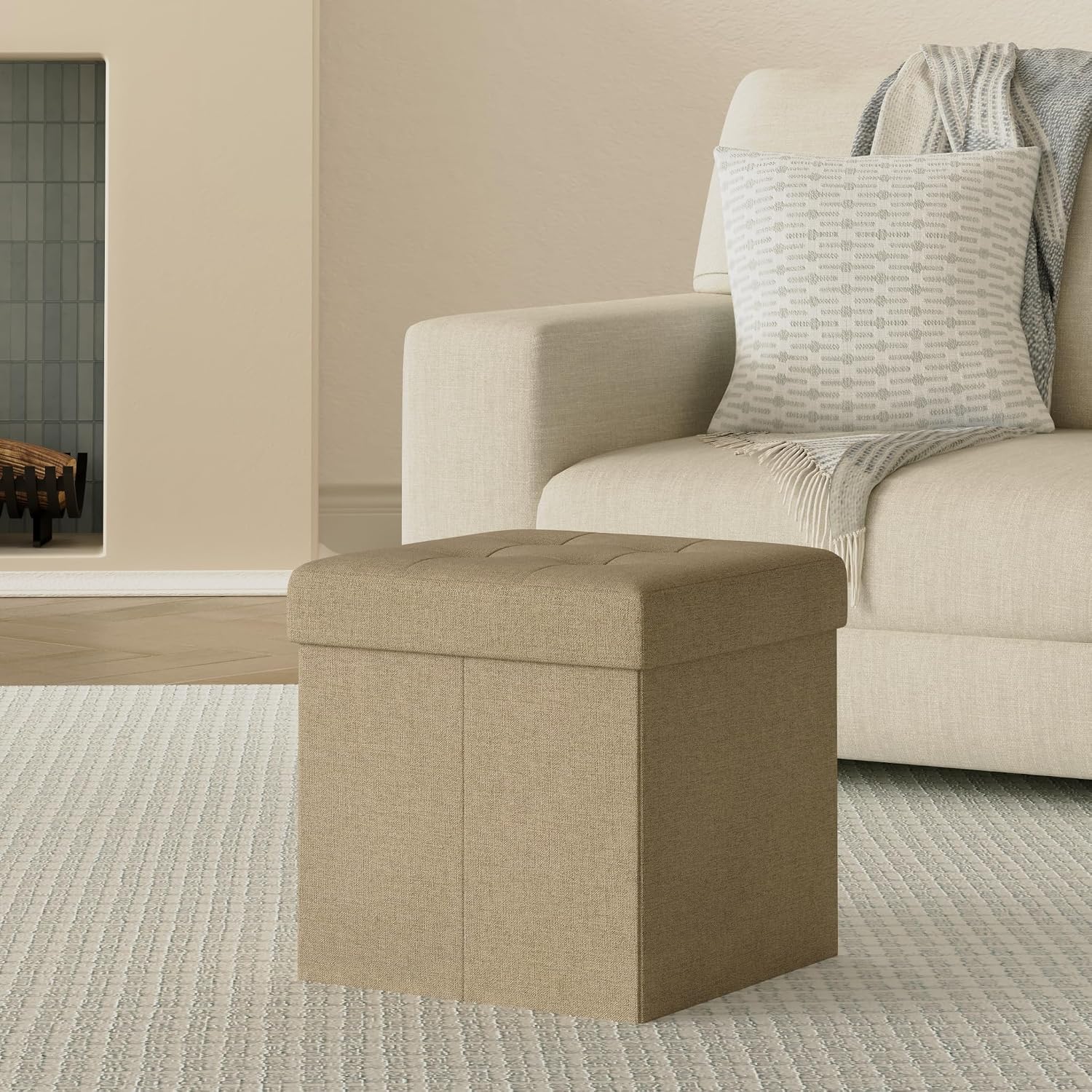 Detalle de SONGMICS pouf contenitore pieghevole da 38 cm con panca e poggiapiedi LSF027K01