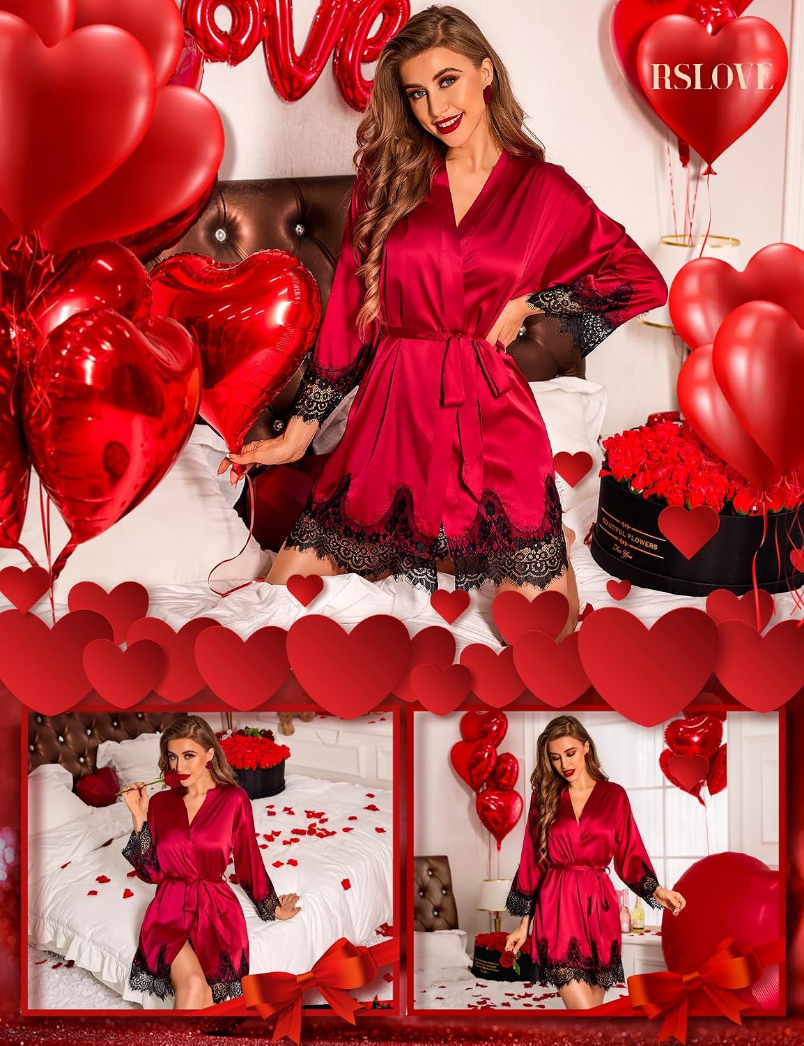 Thumbnail 4 de RSLOVE Robe Chemise de Nuit en Dentelle Satin
