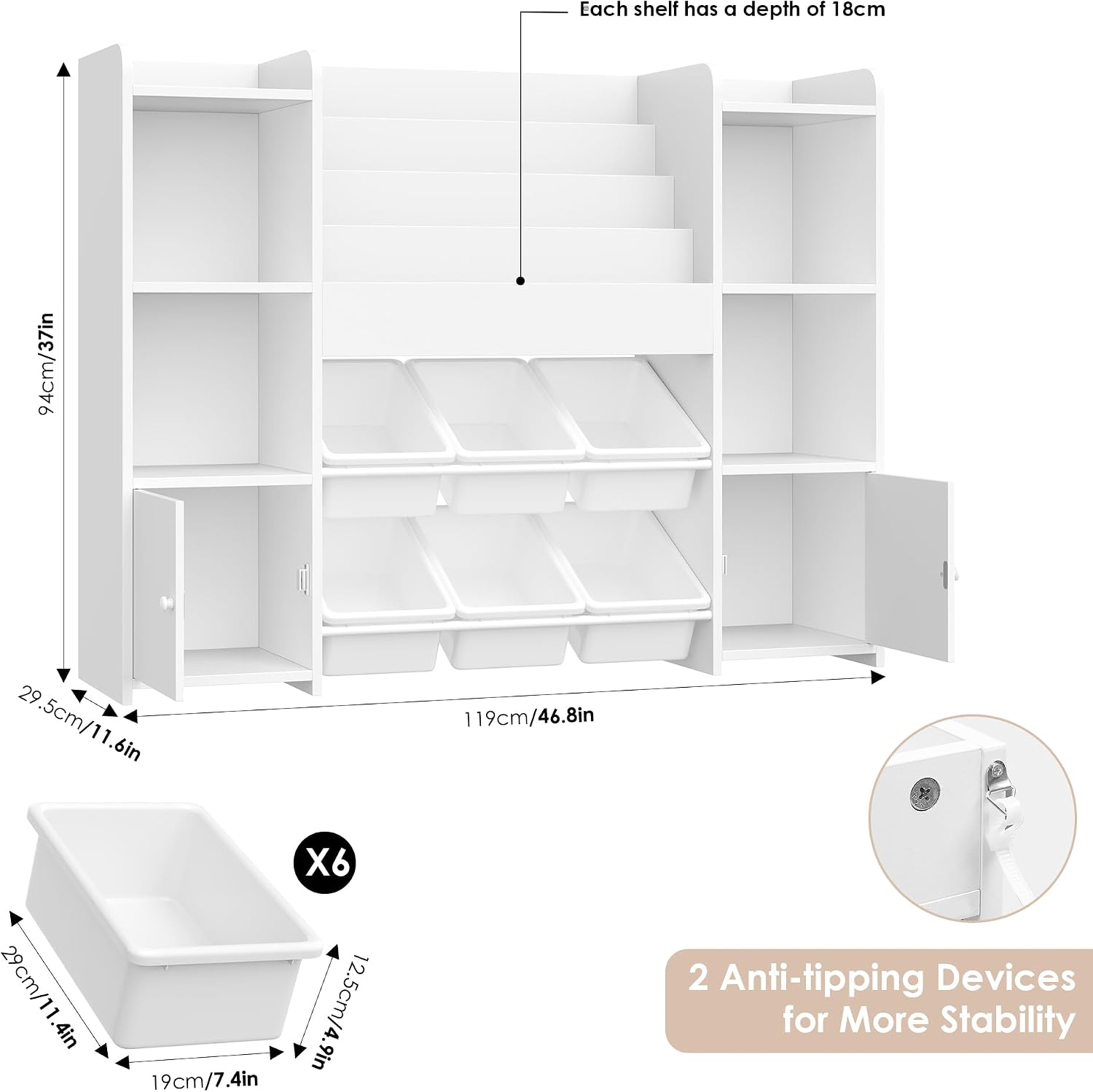 Detalle de FOREHILL P492 4-tier Kids’ Bookshelf and Toy Storage Unit, White