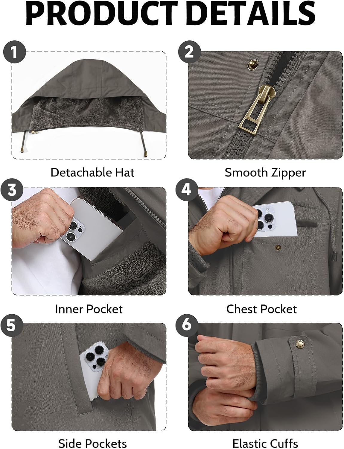 Detalle de Xnova Mens Winter Parka Jacket with Fleece Lining and Removable Hood