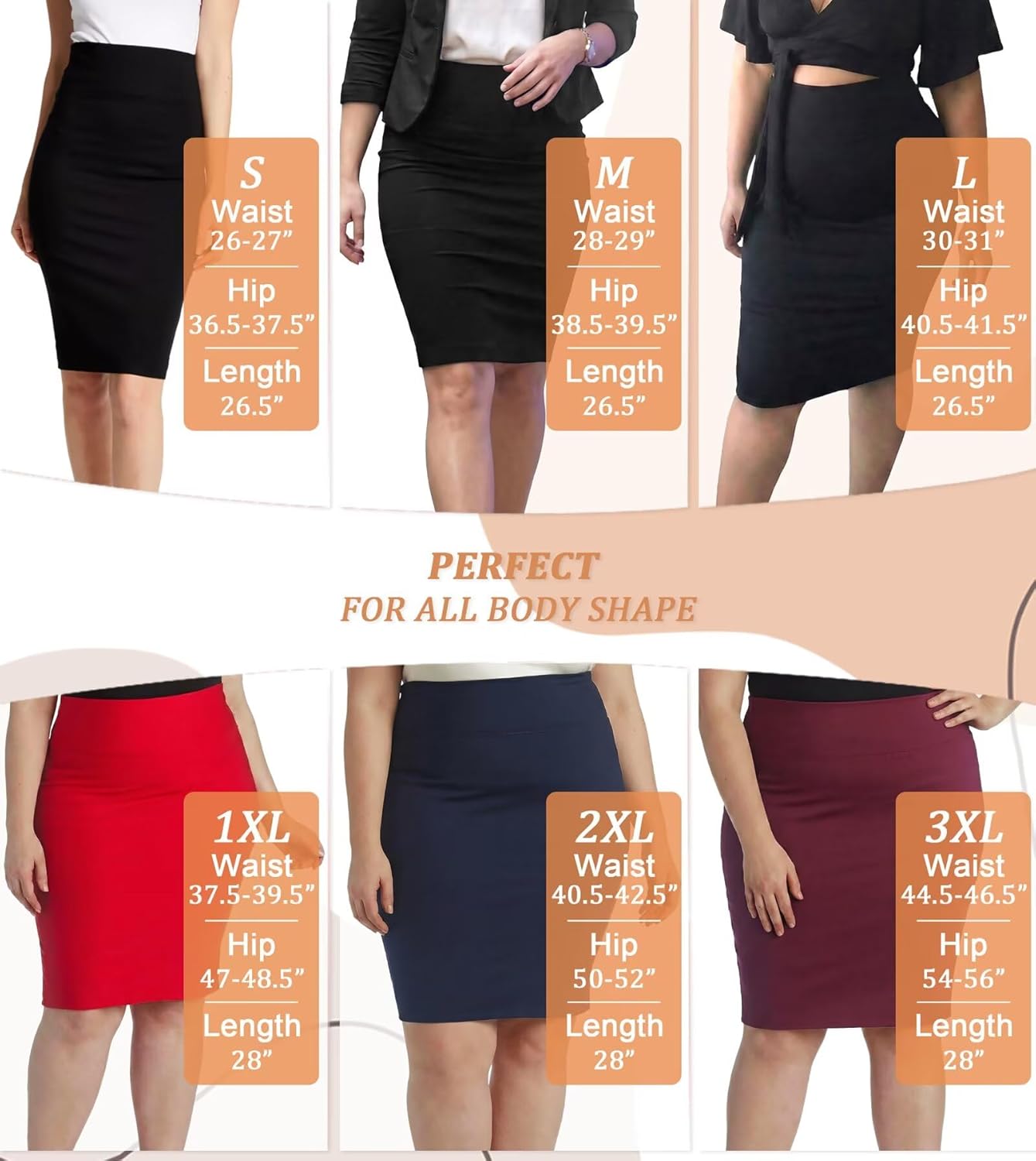 Detalle 2 de Hybrid & Company Women’s Premium Nylon Ponte Stretch High Waist Pencil Suit Skirt (Below Knee)