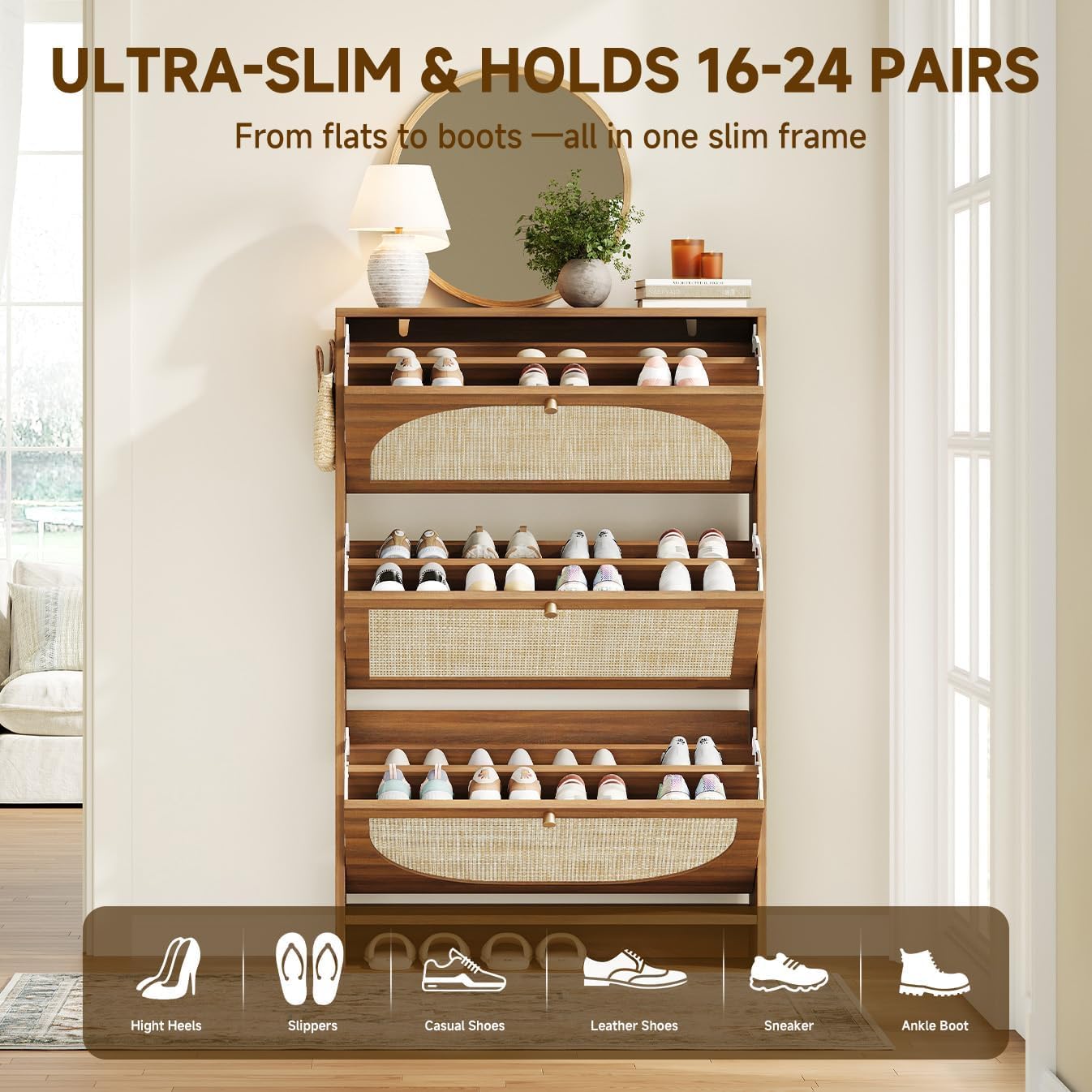 Thumbnail 5 de Nicetree Shoe Storage Cabinet with Rattan Doors