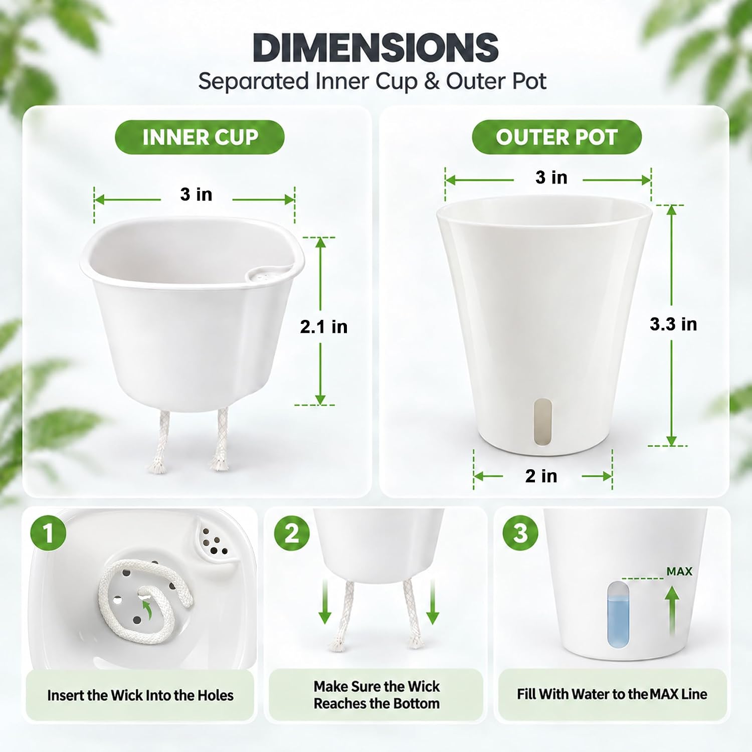 Detalle 2 de TCBWFY 10-Pack Self-Watering Plant Pots, 3-Inch White Pots with Water-Level Window