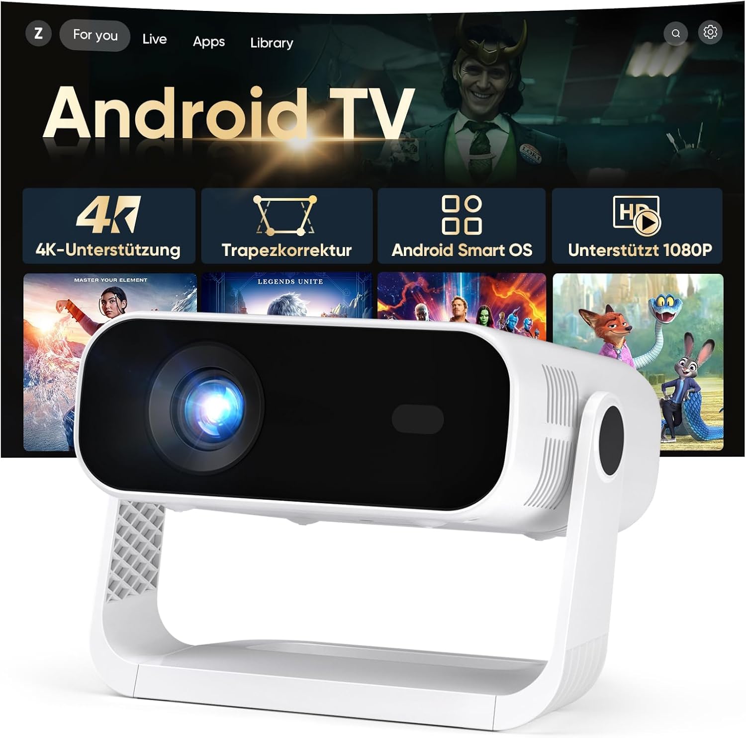 Detalle de 2026 Neuer Smart Mini Beamer mit Android 14 – tragbar, 1080p/4K-Dekodierung, WiFi 6 & BT 5.2