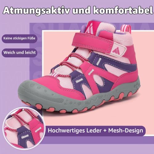 Detalle 1 de Mishansha Mädchen-Wanderschuhe, Gr. 31, Rosa mit Klettverschluss und TPR-Sohle