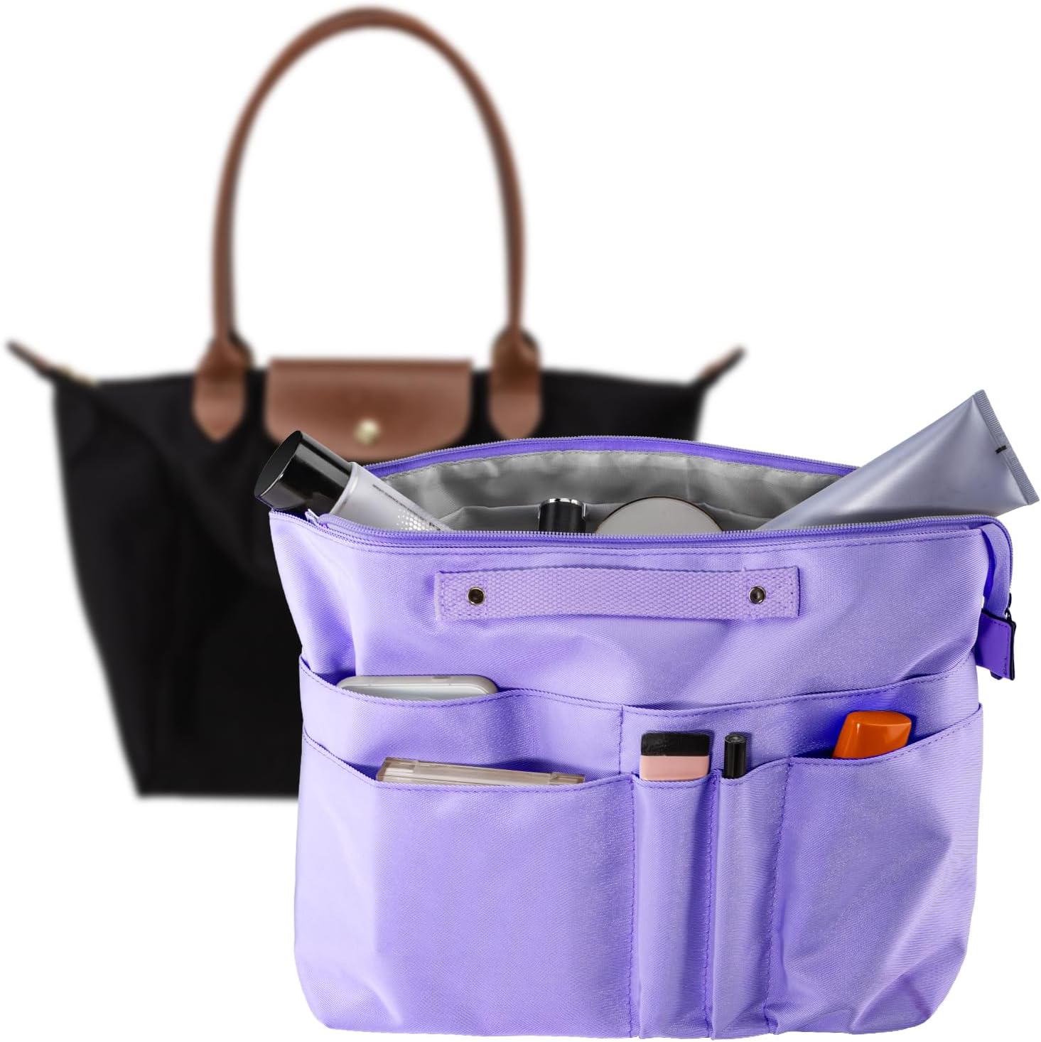Detalle de HYEPNED Bag Organiser for Longchamp Le Pliage Large – 15-Pocket Insert (Purple, Large)
