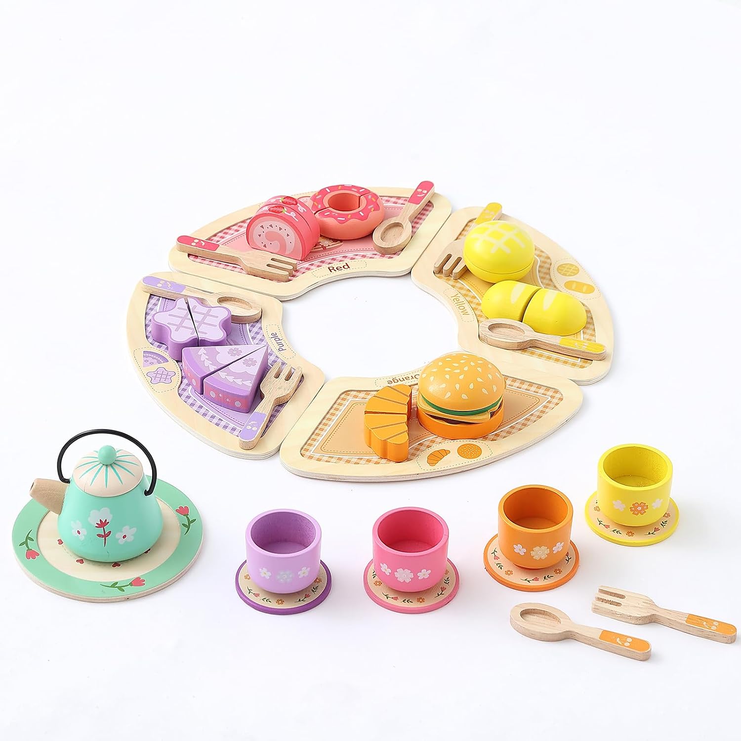 Thumbnail 3 de JAUNTY Wooden Tea Party Set for 3-5 Year Olds: Colorful, Safe Pretend Play Kitchen Toy