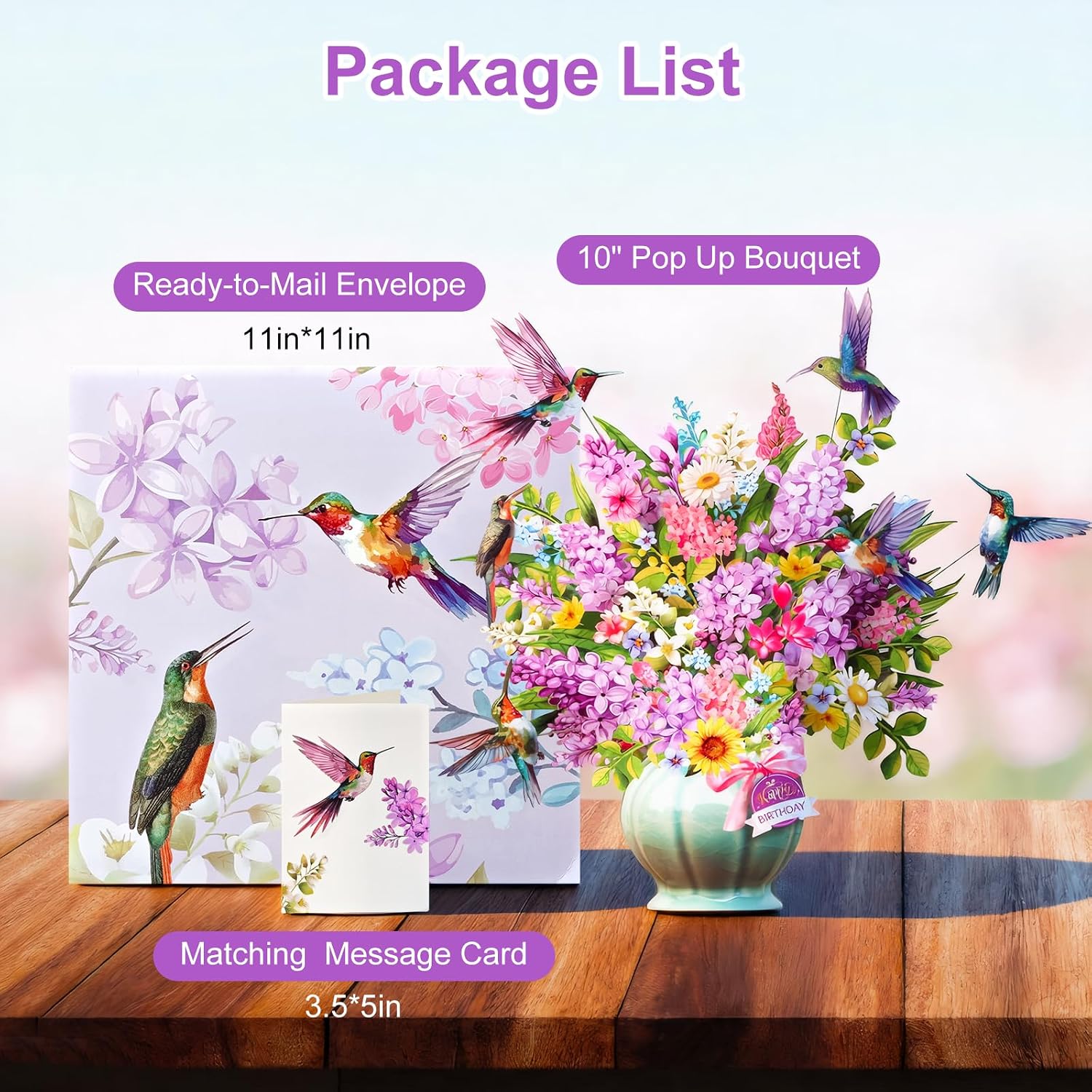 Thumbnail 6 de Hummingbird Oasis musical & light 3D pop-up “Happy Birthday” card (10-inch)