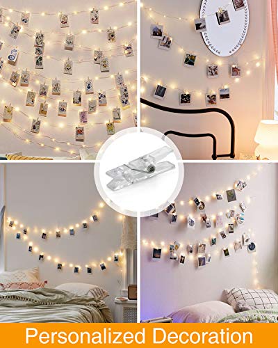 Detalle de Kolpop 50LED Photo Clip String Lights, 5M – Battery-Powered Copper Wire Fairy Lights with 30 Clips for Indoor Decor