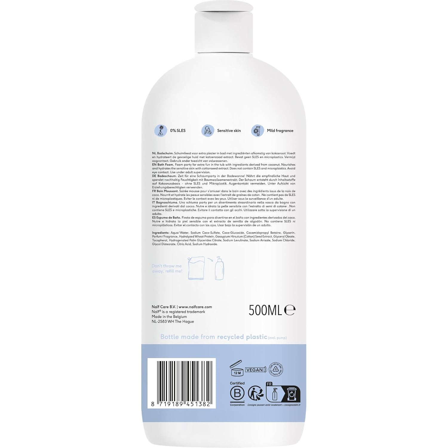 Thumbnail 1 de Naïf Pflegender Badeschaum mit Baumwollsamenöl – veganer Baby-Badeschaum, 500 ml