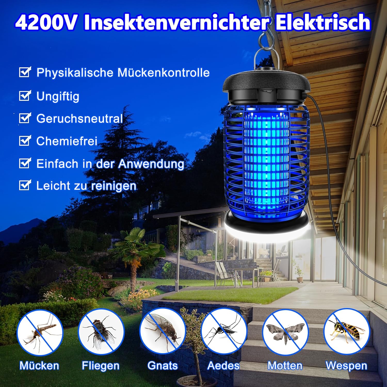 Thumbnail 1 de Seenlast Insektenvernichter Elektrisch – 15W UV-Lampe gegen Mosquitos, IPX4, 4200V
