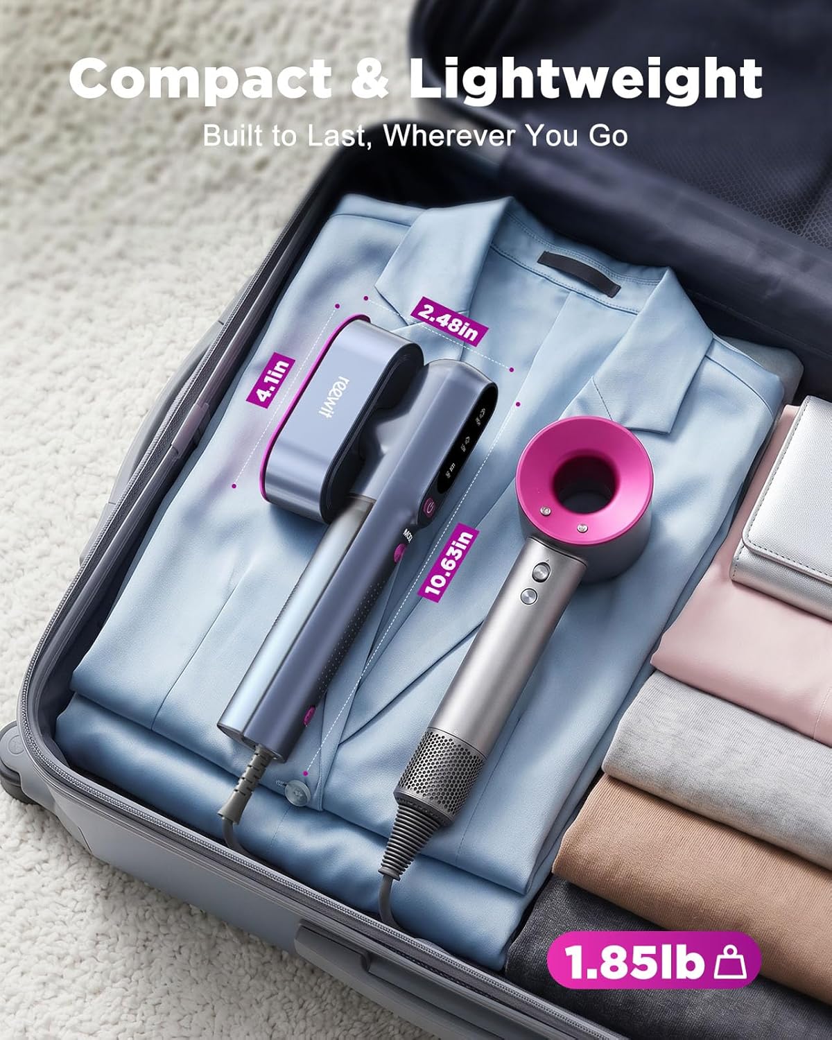 Detalle de Travel Steamer for Clothes: 2-in-1 Garment Steamer & Iron, 1200W, 100-240V, Portable Travel Size