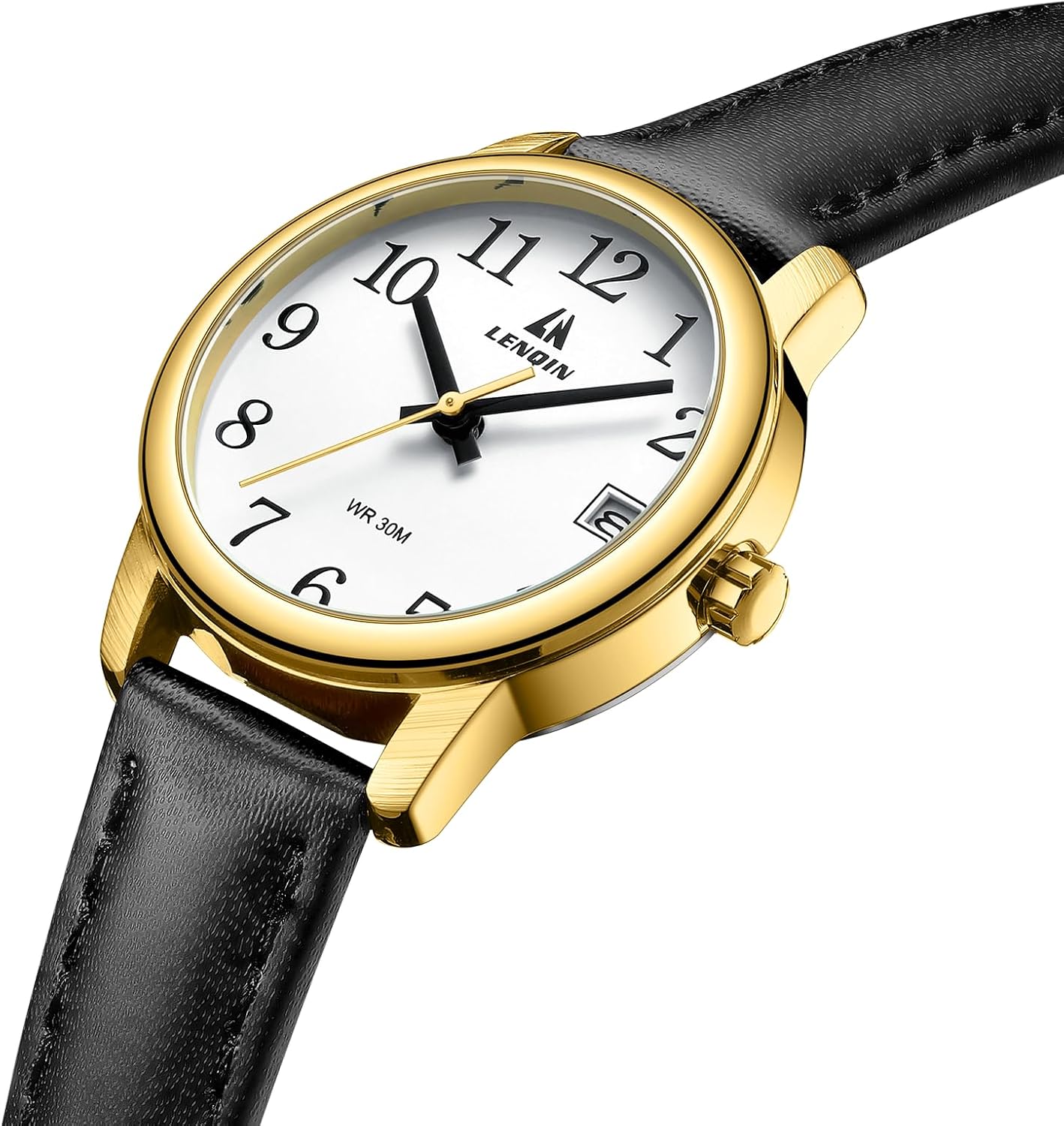 Detalle de LN LENQIN Damenarmbanduhr – Analoge Quarzuhr mit Lederarmband, 3 ATM