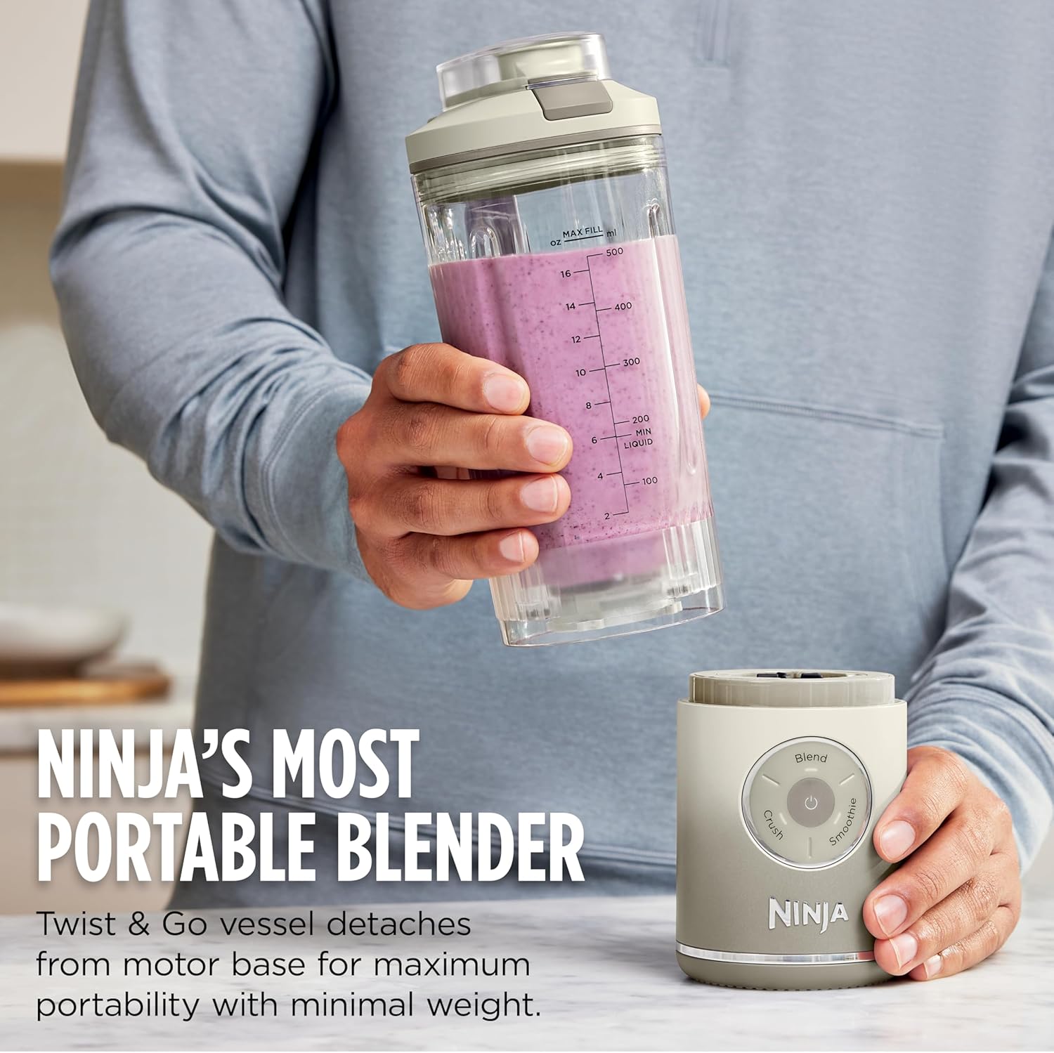 Detalle de Ninja Blast Max: Portable 22 oz Blender with Twist & Go, 3 Auto IQ Programs, Cordless, Pink