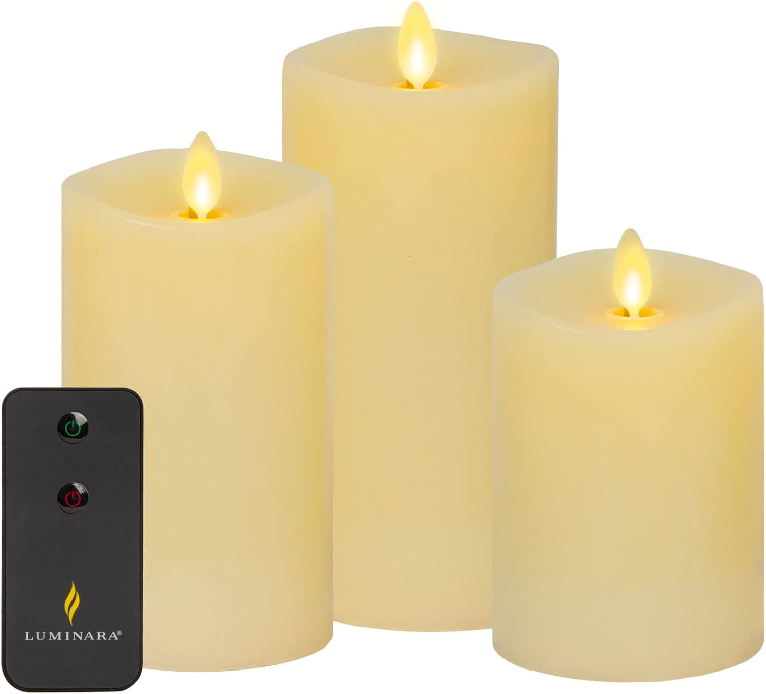 Detalle de Luminara 996073 Flameless LED Pillar Candles, Ivory Set of 3 with Remote