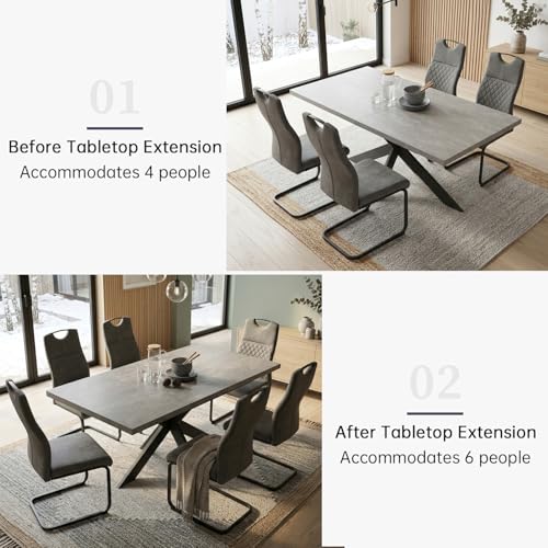 Detalle de JIEXI Set Tavolo da Pranzo Allungabile 130–170 cm con 6 Sedie in Tessuto – MDF e polvere di cemento, stile moderno