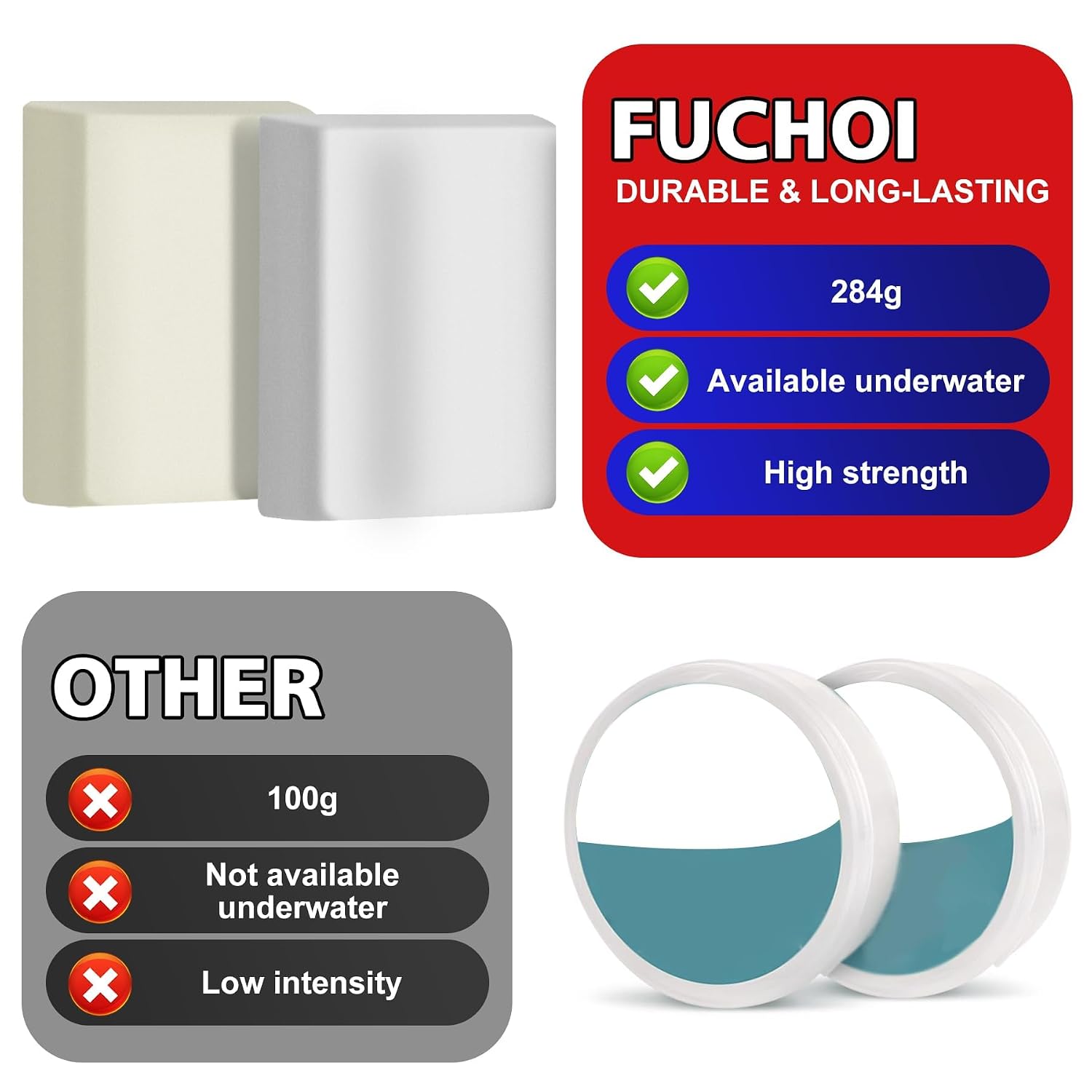 Detalle de Fuchoi C030405denl epoxy-kneedpasta 280 g, wit en waterdicht