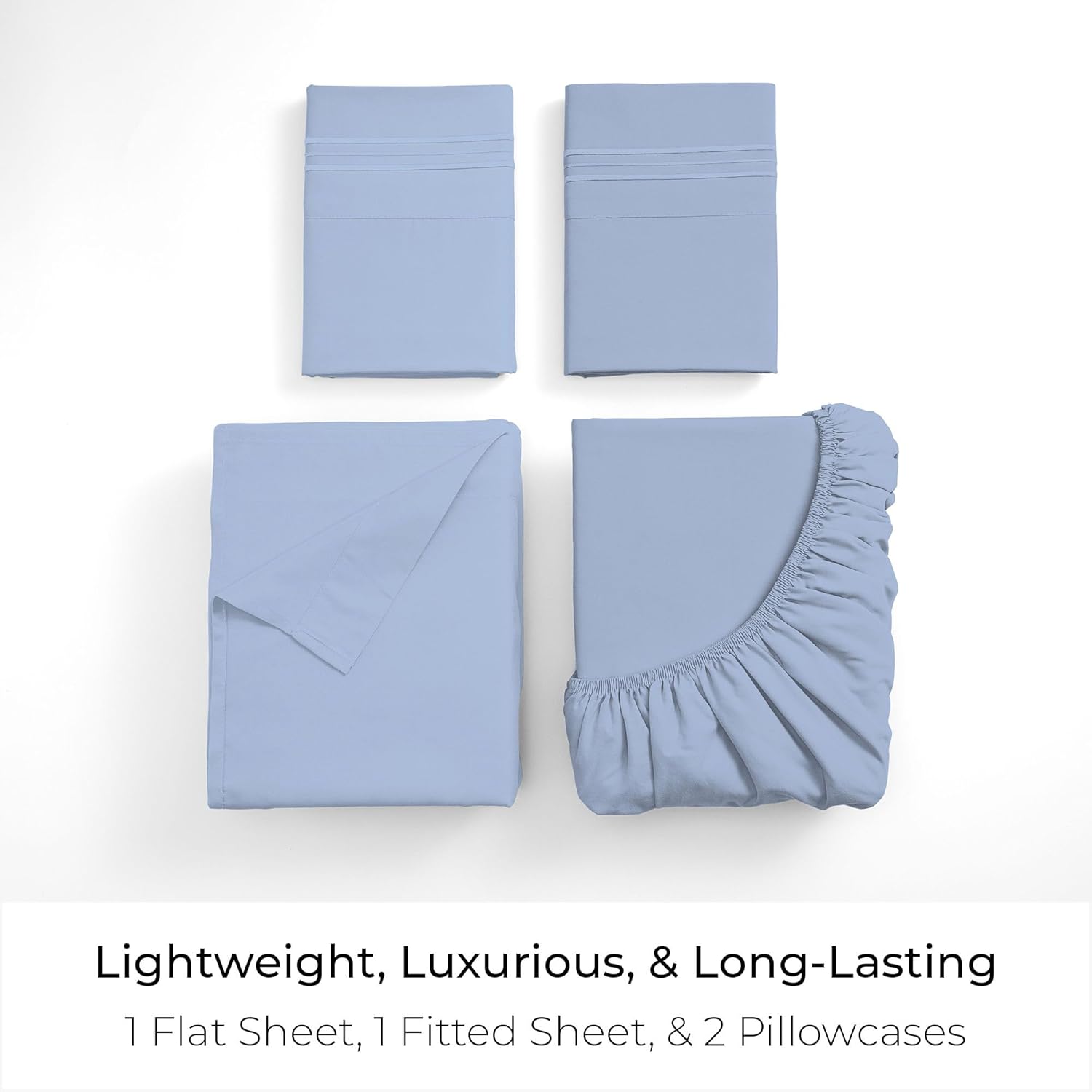 Thumbnail 2 de Mellanni King 4-Piece Linen-Feel Microfiber Bedding Set in Sky Blue