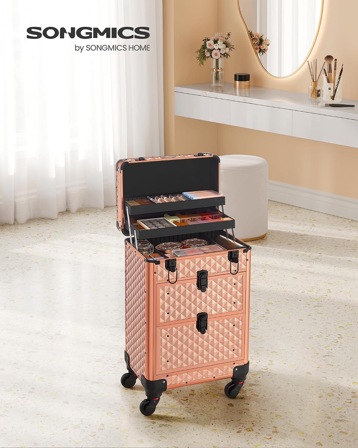 Thumbnail 1 de SONGMICS Cosmetic Suitcase with Wheels, Champagne Gold, 34 x 24 x 56 cm