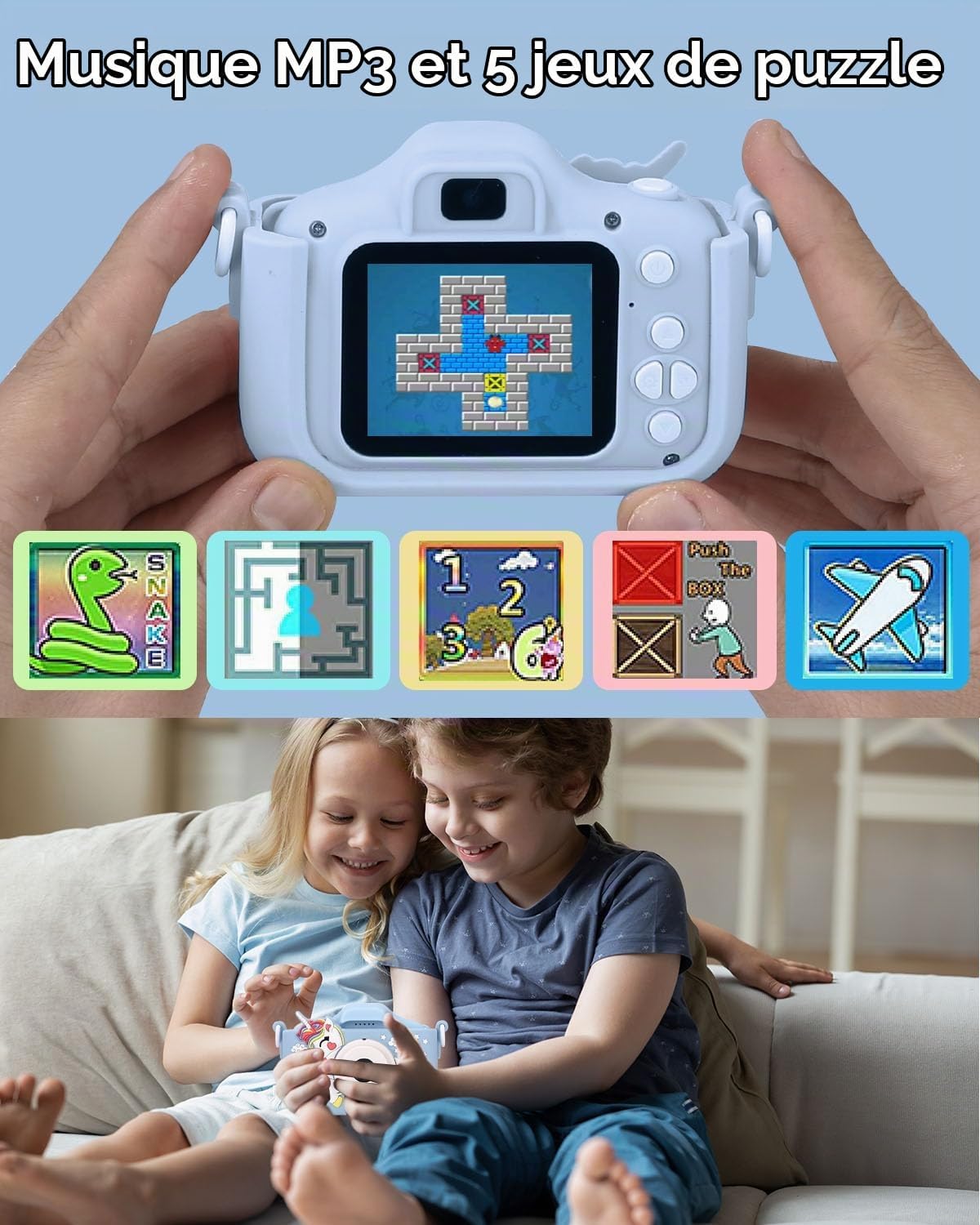 Detalle 2 de Azyvum kindercamera met 1080p-video, dubbele lens en 64 GB-kaart