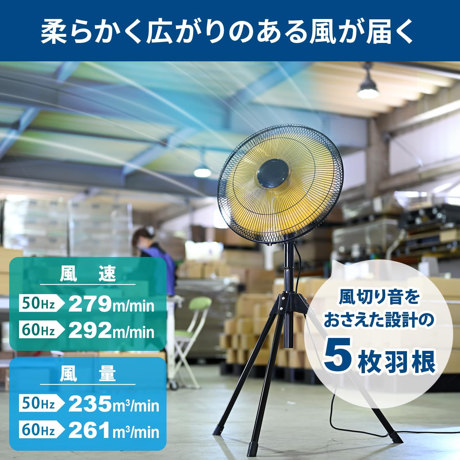 Detalle 2 de ナカトミ OPF-45YB 業務用扇風機 45cmスタンド型・5枚羽根・3段階風量