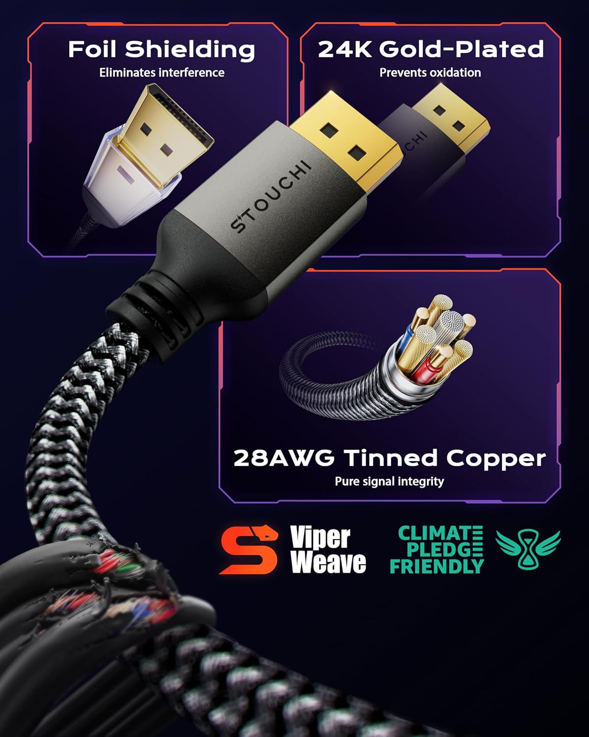 Detalle de Stouchi DisplayPort Kabel 2.1 2 m für Gaming