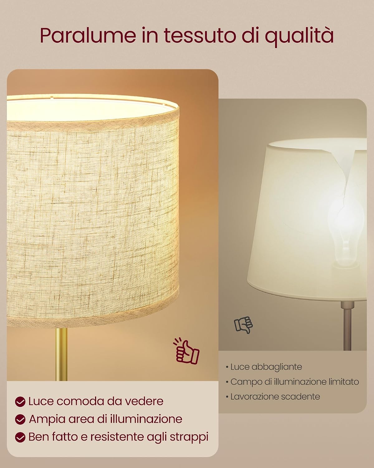 Thumbnail 5 de VASAGLE Lampada da Terra LFL002B02: lampada regolabile in altezza con paralume in tessuto e interruttore a pedale