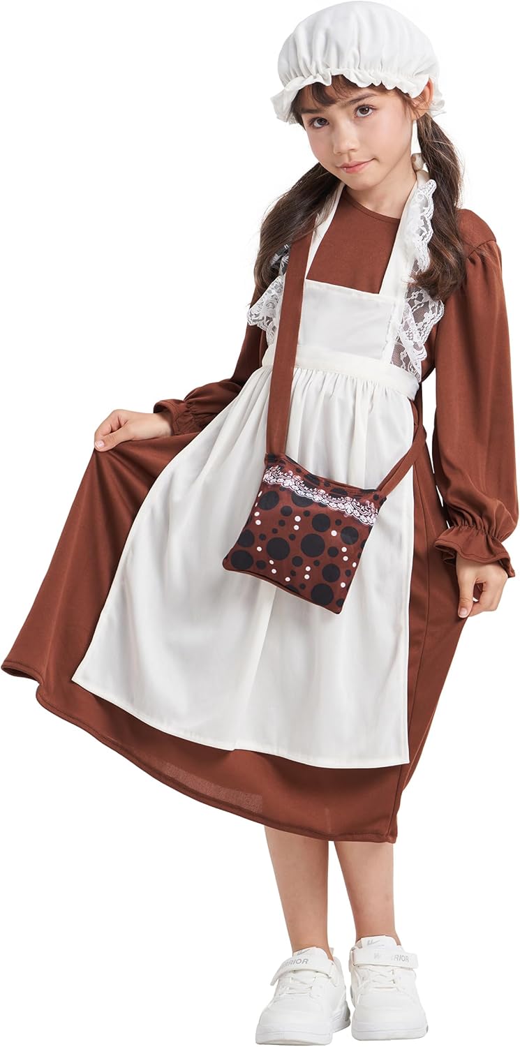 Detalle de IKALI Girls Victorian Costume 4-Pcs Dress Set for 4–12 Years