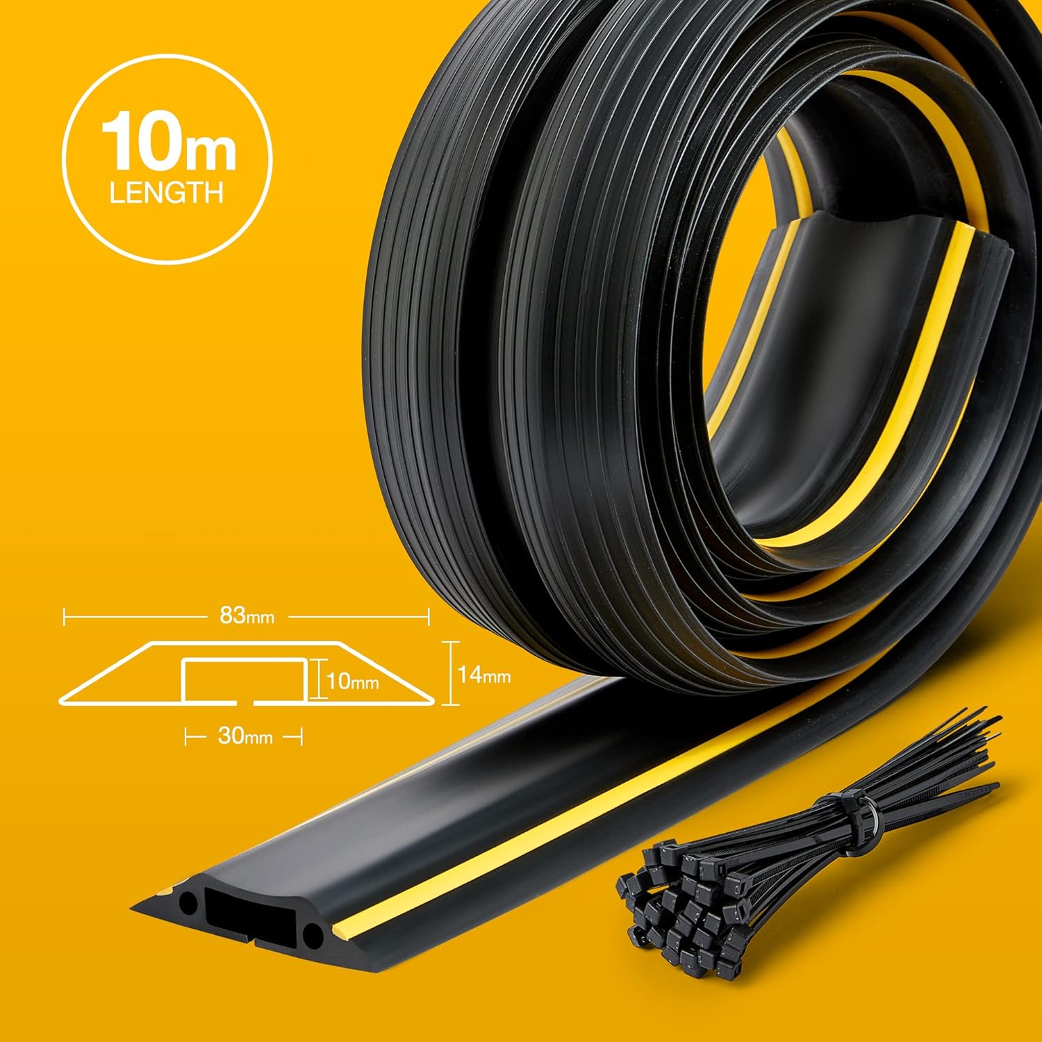Detalle 2 de Deeba UK Floor Cable Cover Protector (10M) with Pack of Cable Ties – Heavy Duty, Anti-Slip, Ideal for Busy Environments