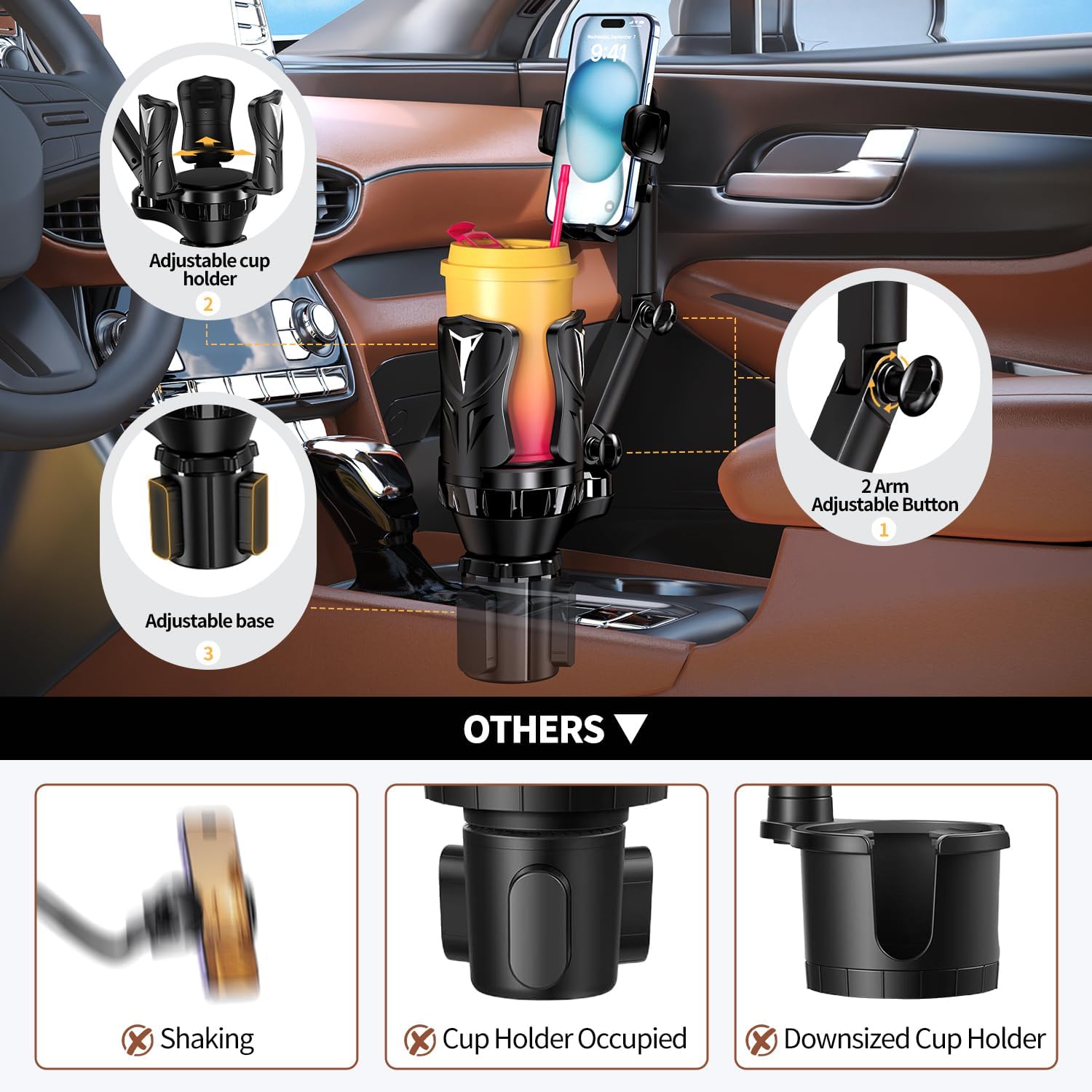 Thumbnail 3 de Adjustable Car Cup Holder Expander 2.54–5.31in