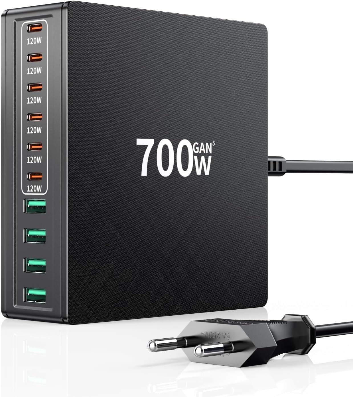 Detalle de HSSNS 700W Ladegerät – 10-Port GaN Schnellladegerät mit 6 USB-C Ports und 4 USB-A Ports (PD & PPS) für MacBook, iPad & iPhone