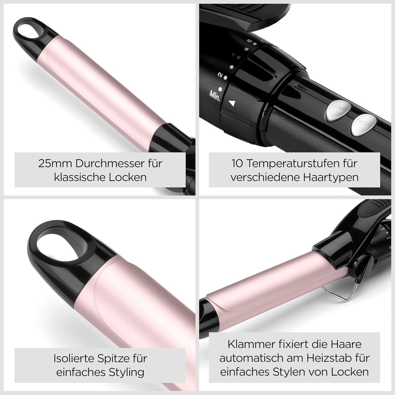 Detalle 2 de BaByliss 25mm Lockenstab – Satin Touch Beschichtung, 10 Wärmestufen, inklusive Standfuß (C325E)