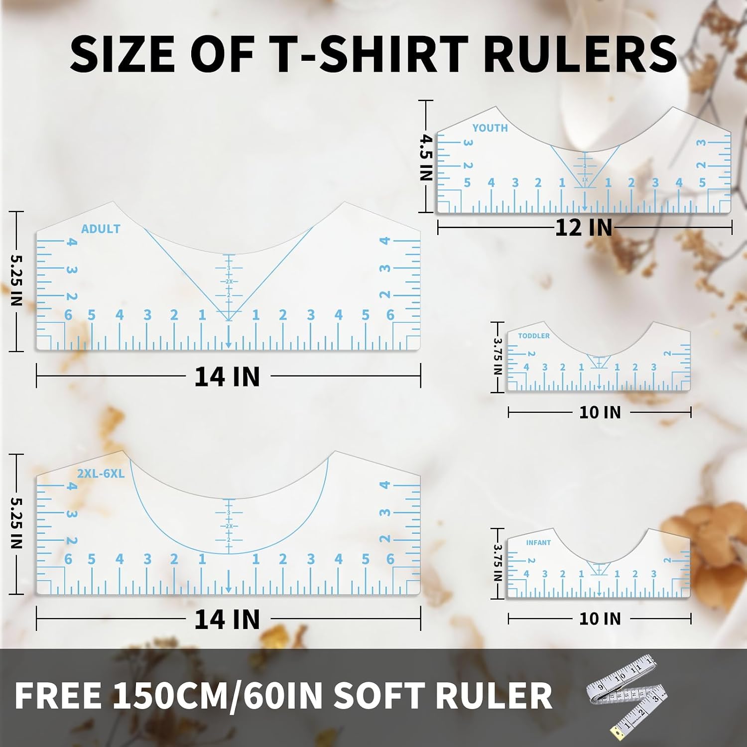 Detalle de tietoc T-Shirt Ruler Set, 5 PVC Alignment Guides for Vinyl Designs