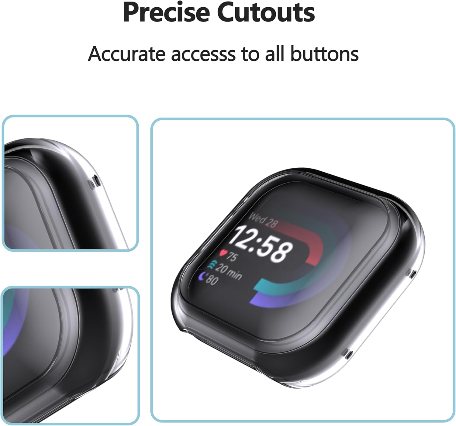 Thumbnail 2 de WFTE 2-pack case for Fitbit Versa 4 / Sense 2 with tempered glass screen protector (Black & Clear)