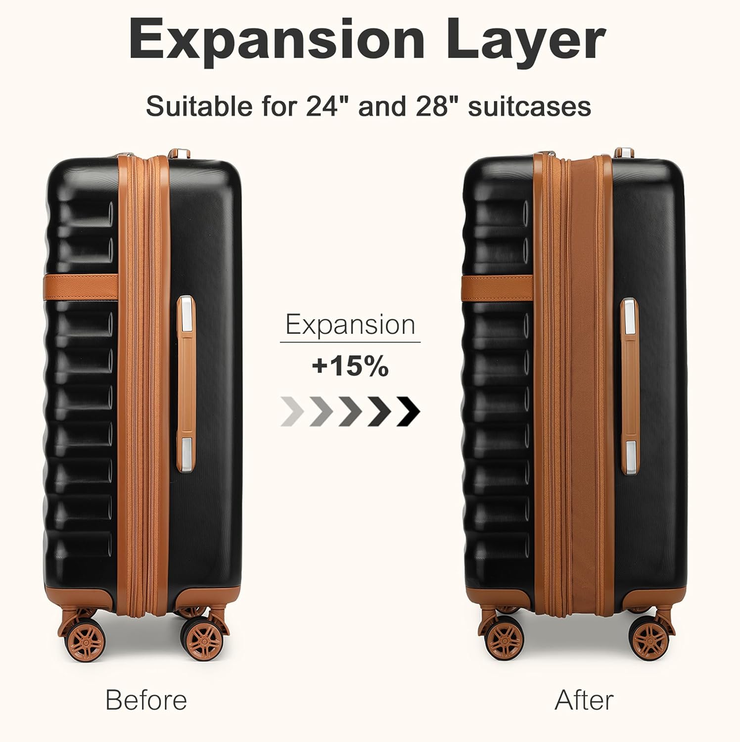 Thumbnail 2 de Kono 28 Inch Large Expandable Suitcase – Lightweight ABS+PC Hard Shell with 4 Spinner Wheels and TSA Lock (Black/Brown)