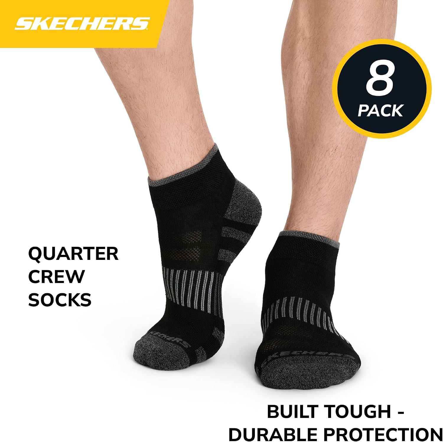 Detalle de Skechers 8-pack Work Collection Quarter Crew — Chaussettes de travail à amorti prolongé et ventilation
