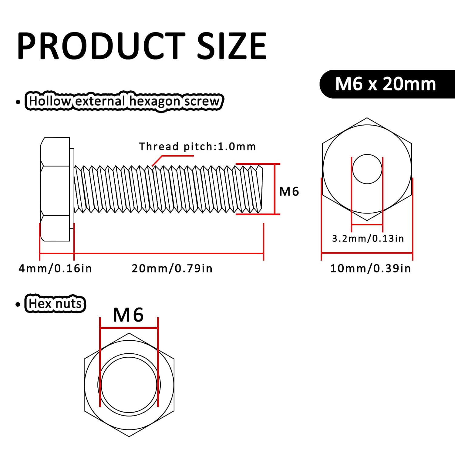 Detalle 2 de Hollow Hex Bolts, M6 x 20mm