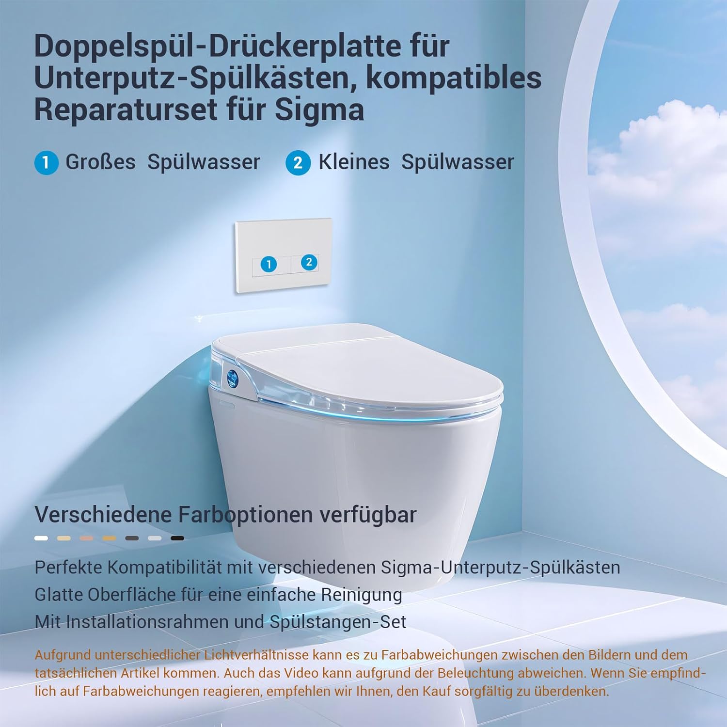 Thumbnail 1 de Mendorio WC Drückerplatte – kompatibel mit Geberit Sigma, UP300/UP320, Doppelspülung, Matt Weiß