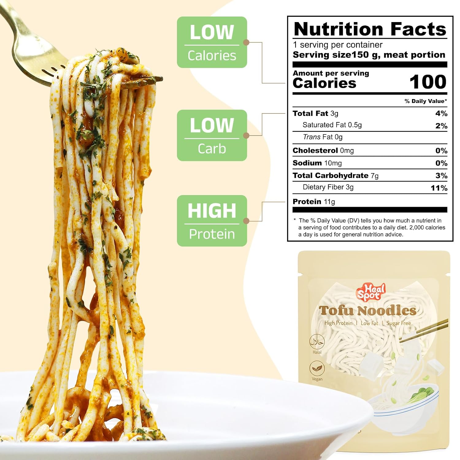 Detalle de HealSpot Tofu Noodles, Ready-to-Eat Soy Ramen, 11g Protein, 4g Net Carbs