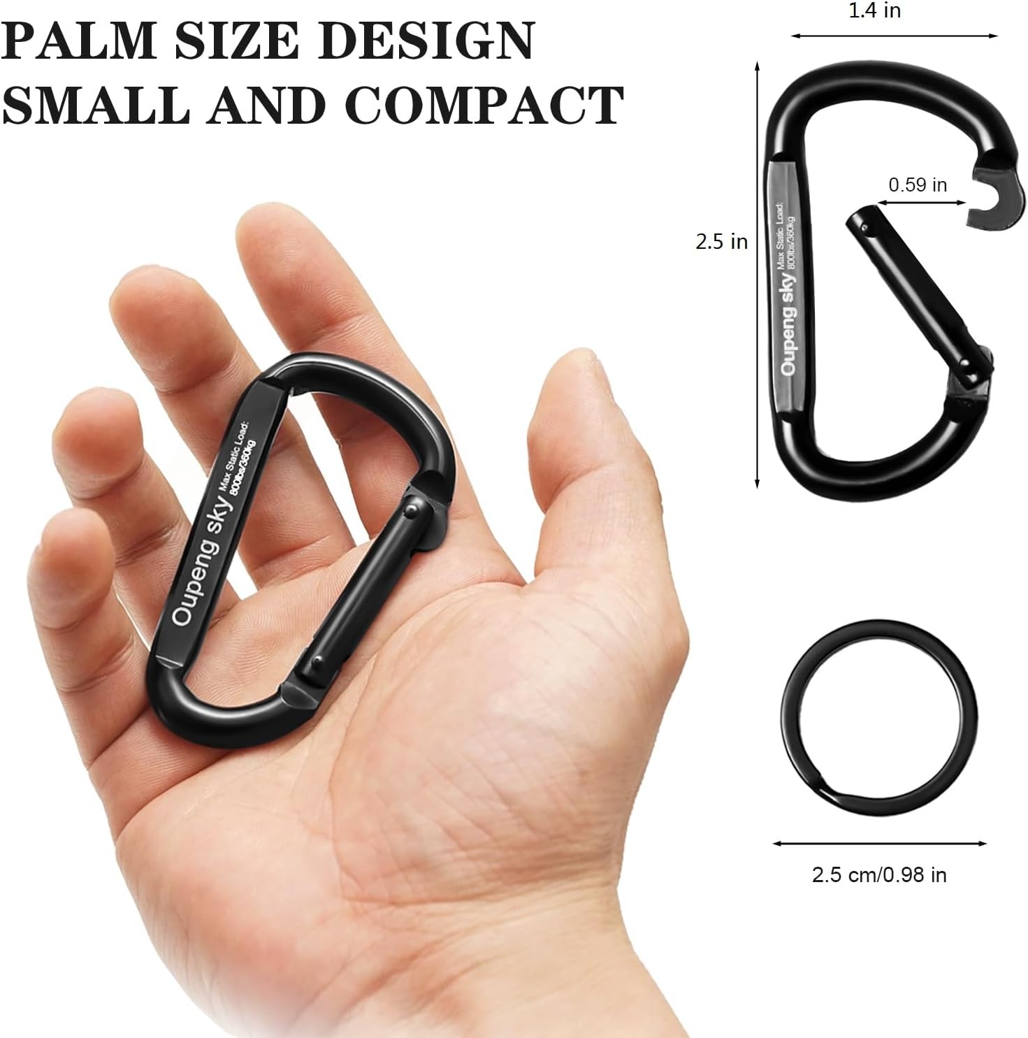 Detalle de Carabiner Clip - Heavy Duty Carabiners (800 lbs) with D-Ring Shape, 6-Pack Keychain Clips