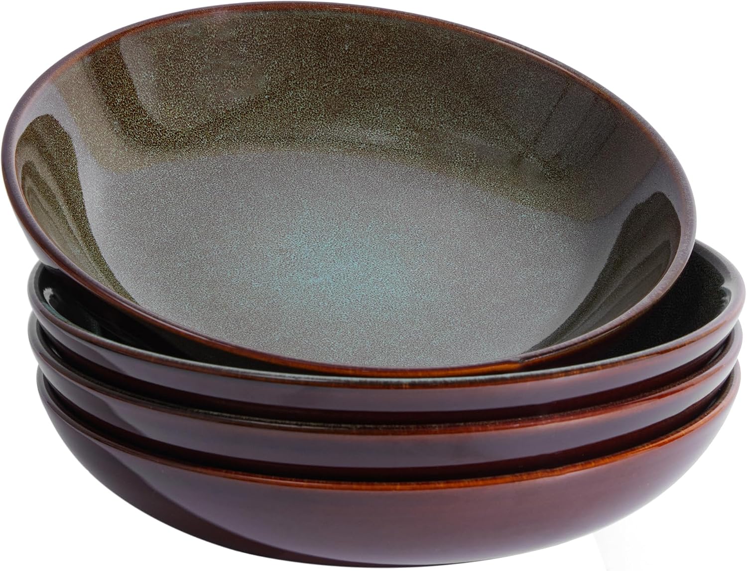 Detalle de Pokini 8.75-Inch Large Ceramic Pasta Bowls (Set of 4) with Reactive Glaze, Brown & Green