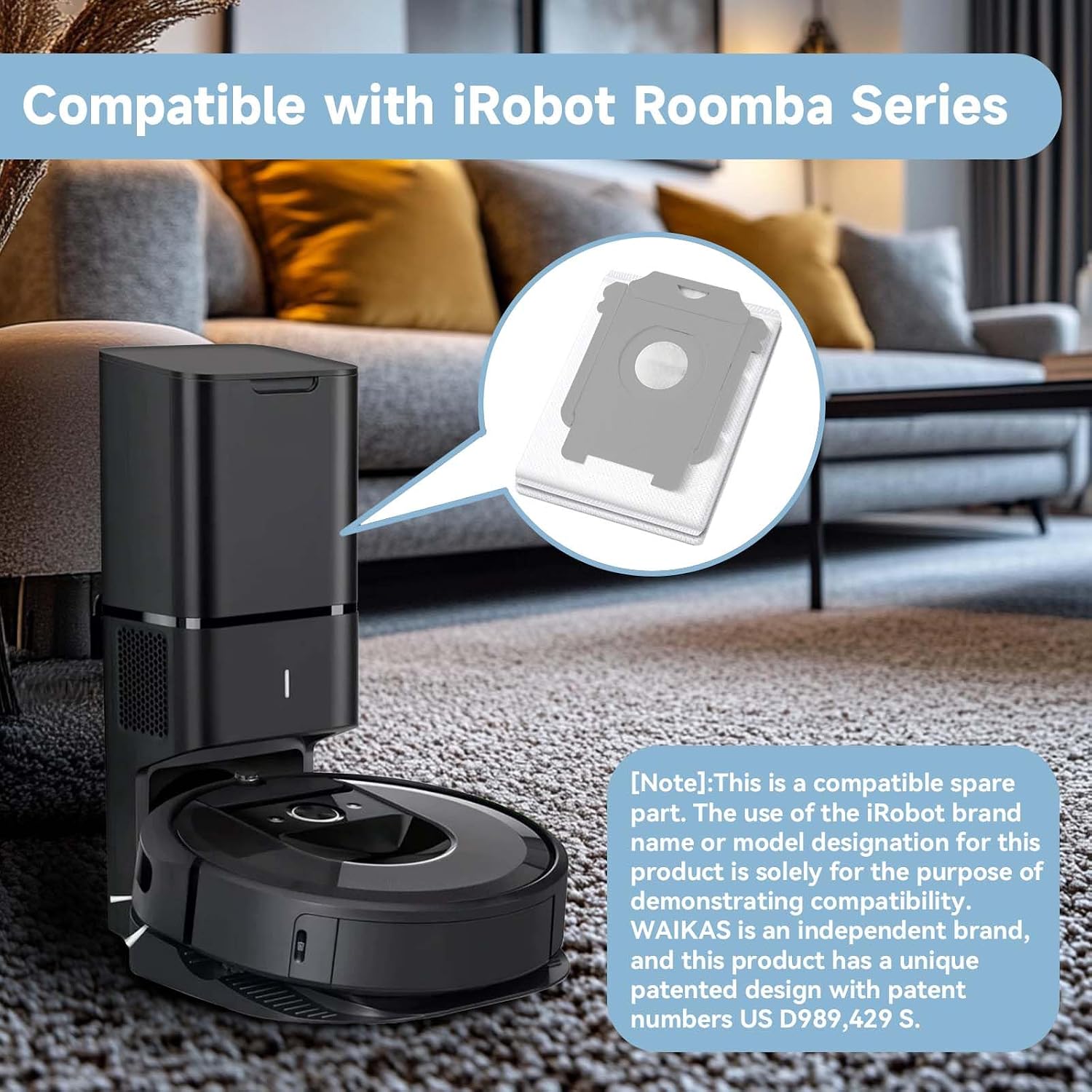 Thumbnail 2 de WAIKAS CBI5 Roomba Replacement Vacuum Bags, 12-Pack, 2.7L Capacity